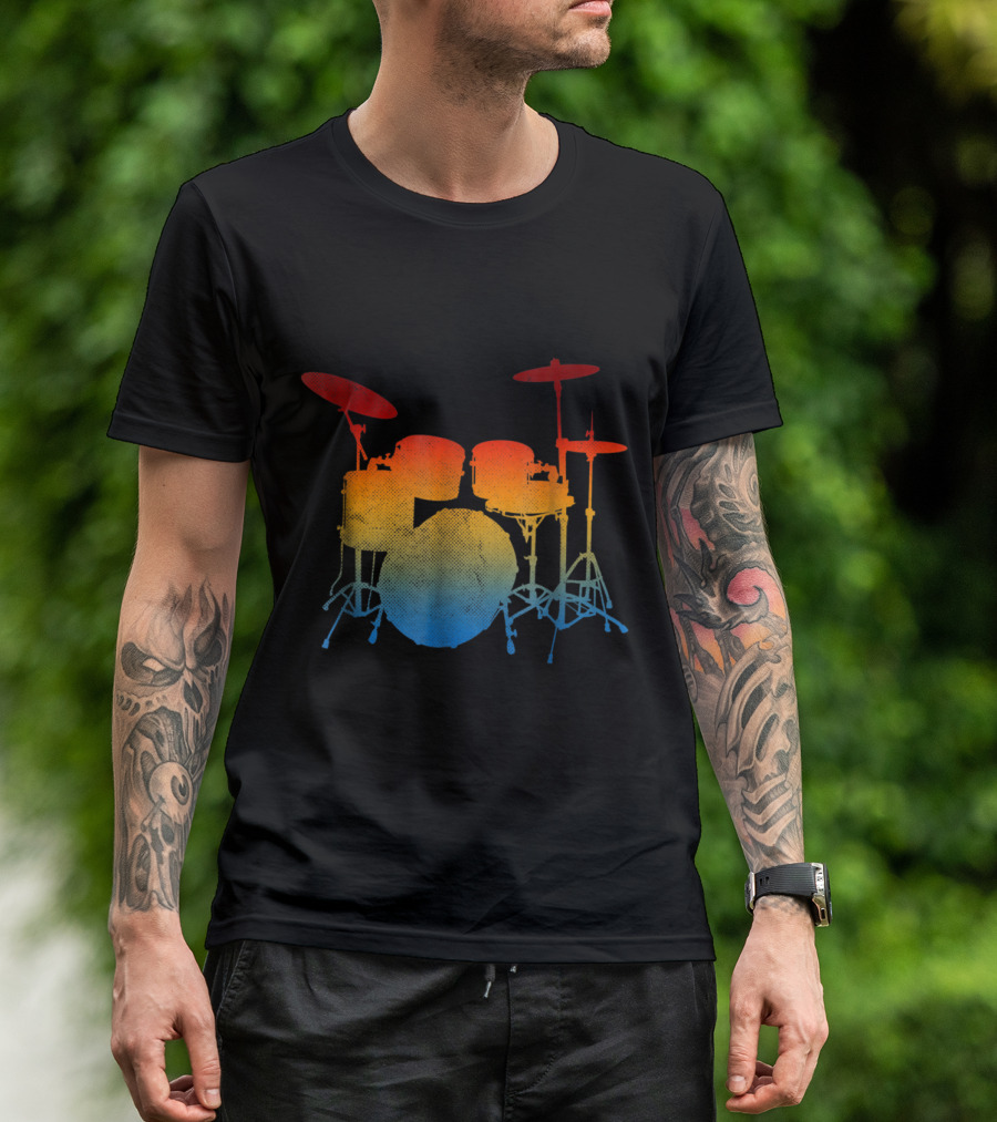 Radiant Drum Set In Gradient Colors For Drummer Drum Sticks Love Percussion T-Shirt