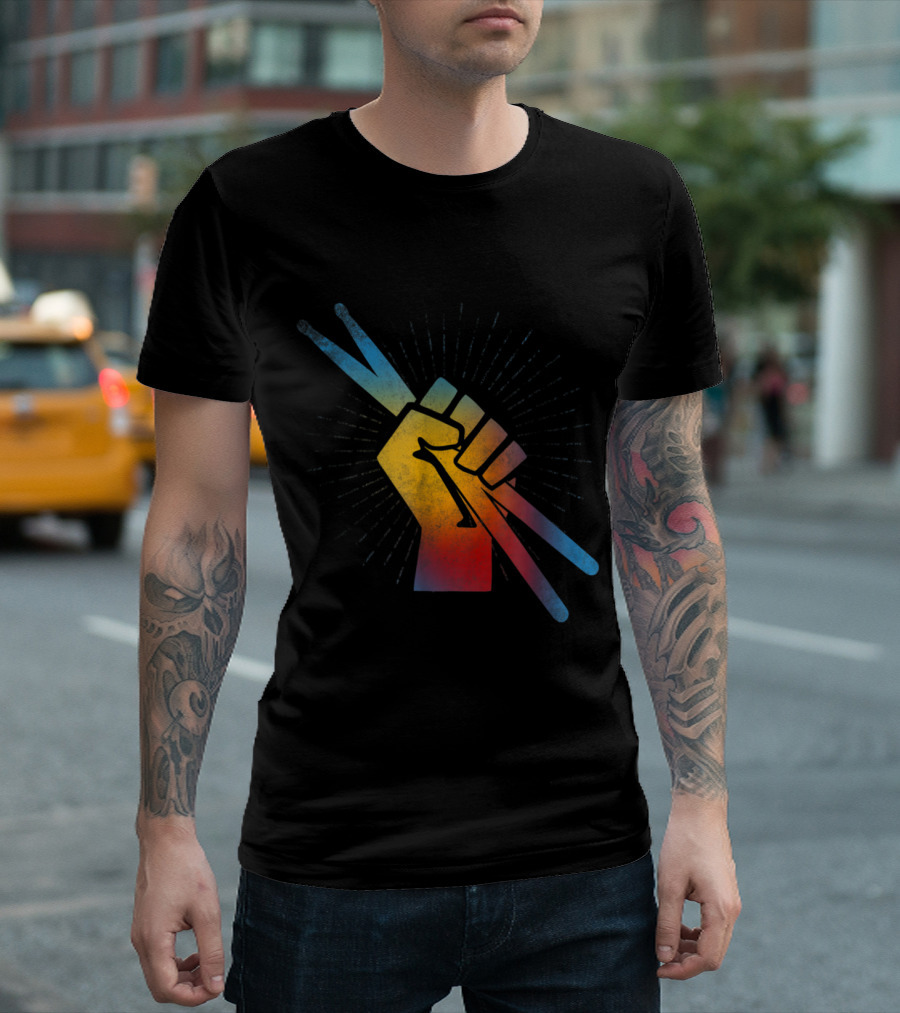 Revolutionary Drummer Drum Sticks Fist Percussion Lover Retro T-Shirt