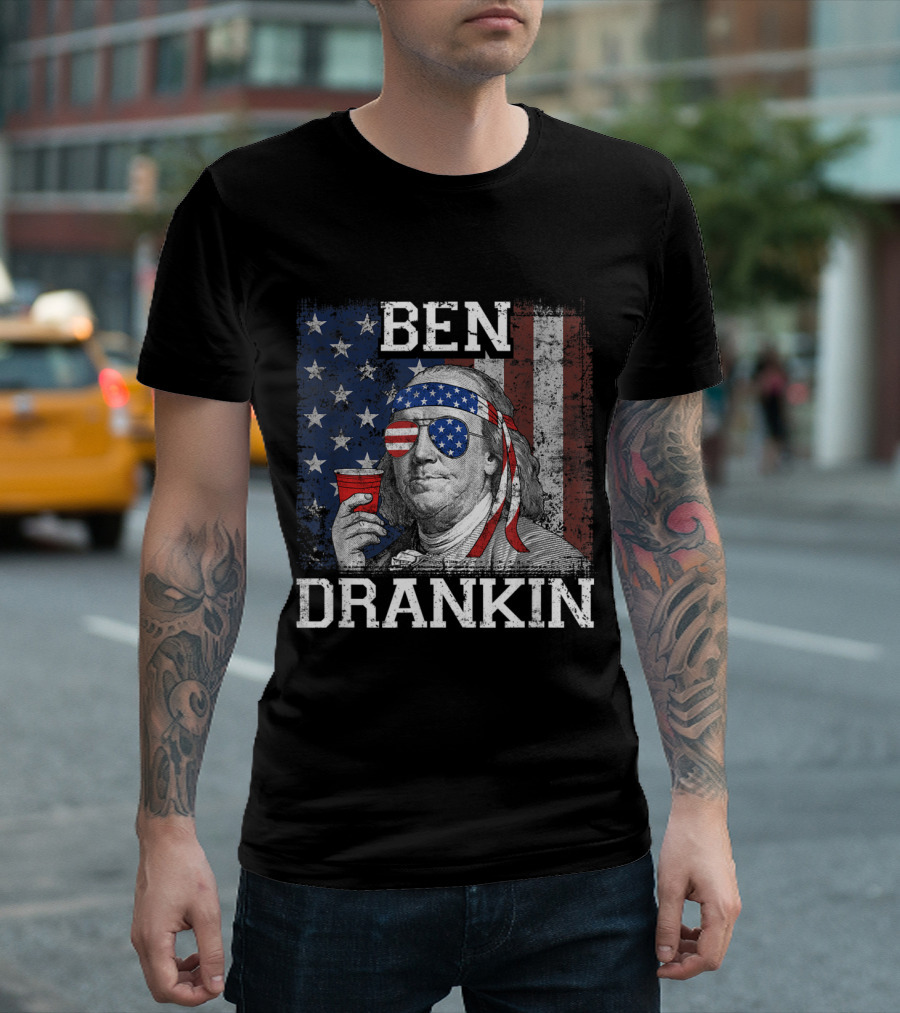 Ben Drankin American Flag Patriotic 4th of July Beer Fun T-Shirt