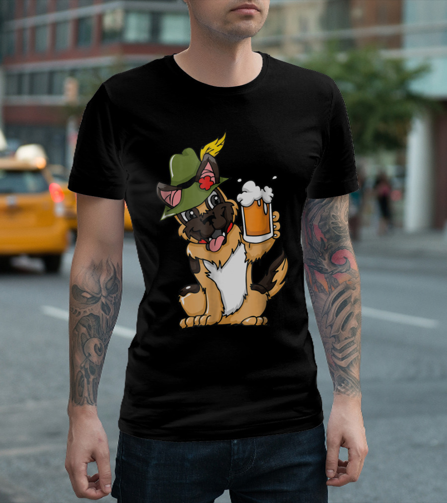 German Shepherd Oktoberfest Beer Celebration With Dog Wearing Traditional Hat T-Shirt