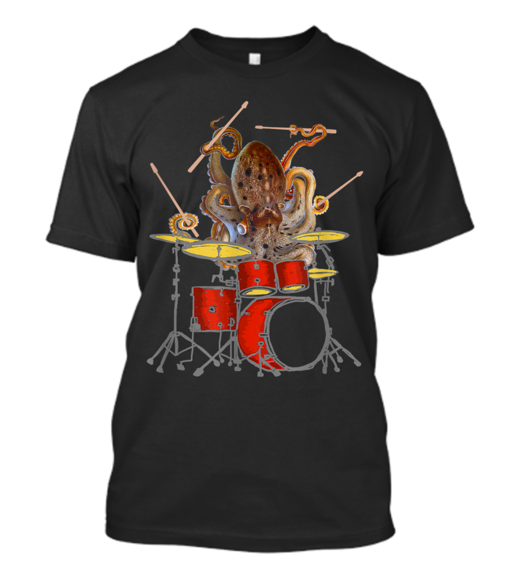 Octopus Playing Red Drum Set With Sticks T-Shirt