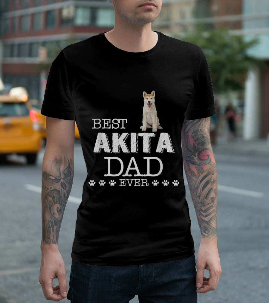 Best Akita Dad Ever With Dog And Paw Prints Father's Day T-Shirt