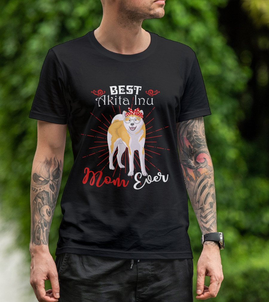 Best Akita Inu Mom Ever With Stylish Dog Illustration And Red Accents T-Shirt