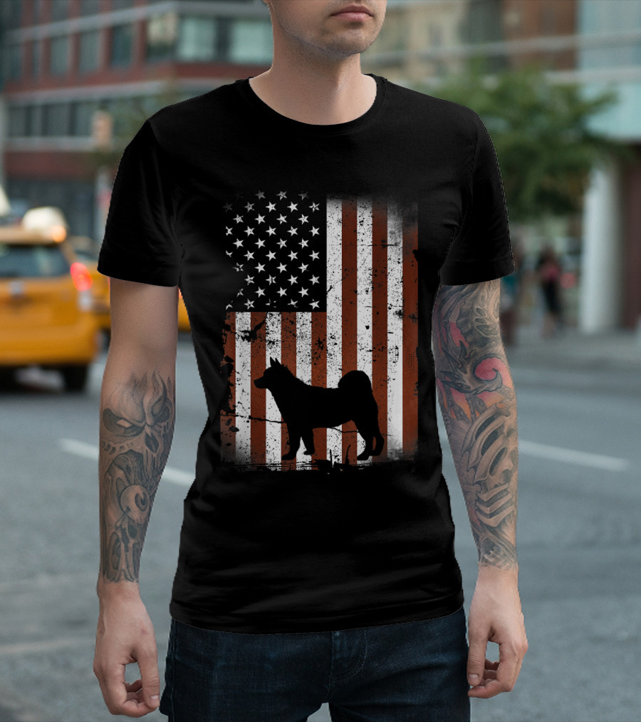 Akita American Flag Dog USA Independence Celebration 4th Of July T-Shirt
