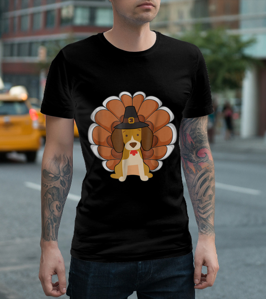Beagle Dressed as Pilgrim Turkey Funny Thanksgiving Dog T-Shirt