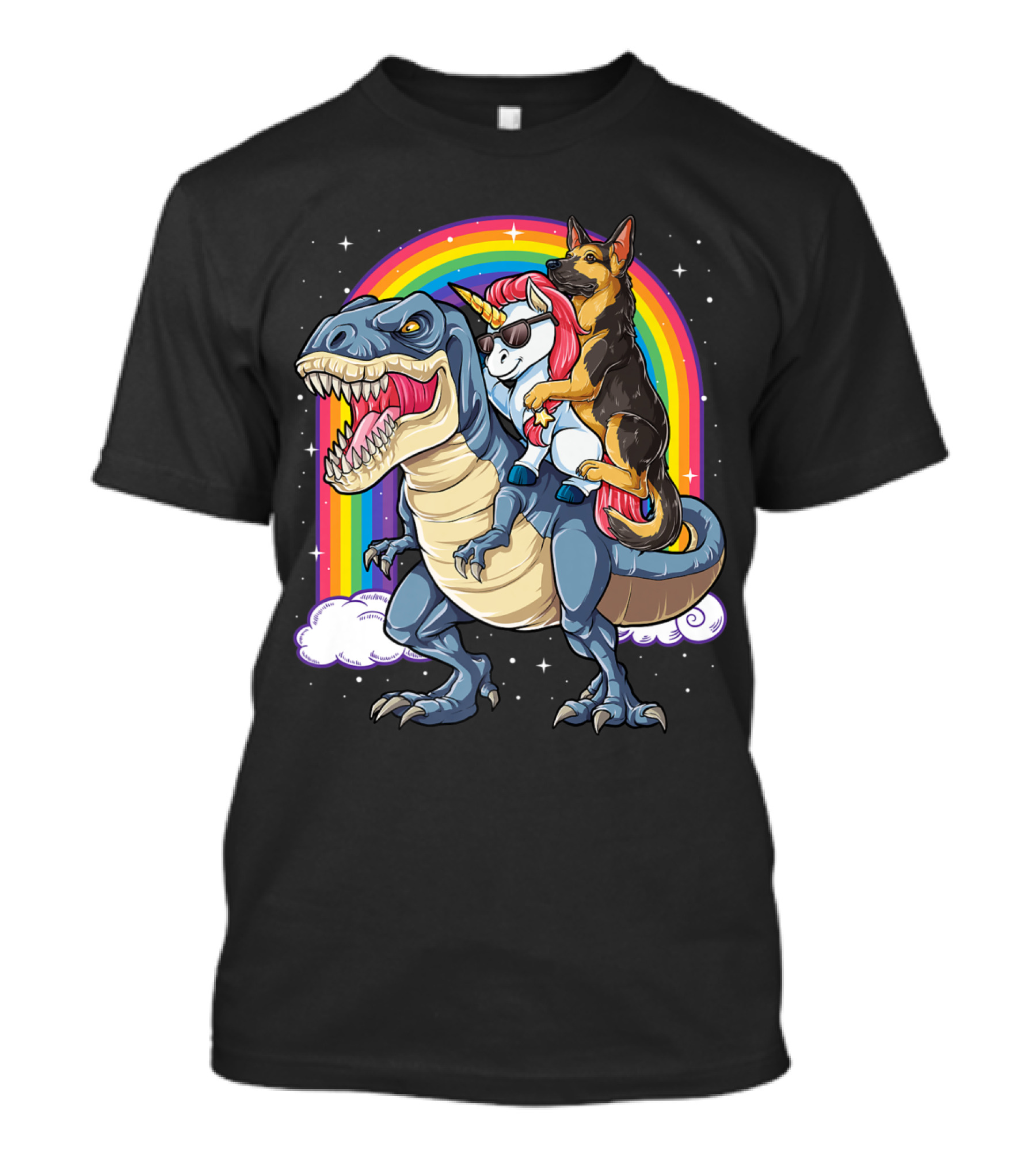 German Shepherd Unicorn Riding Dinosaur T-Shirt