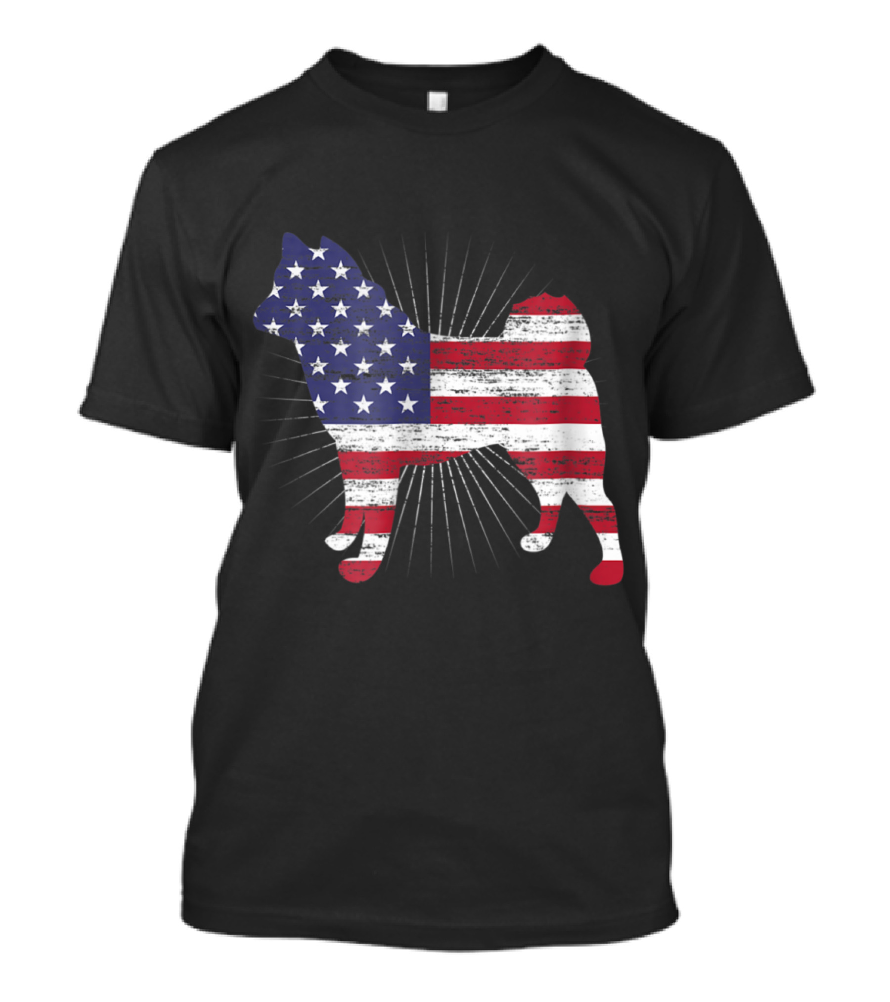 Akita Silhouette With American Flag Pattern Patriotic T-Shirt