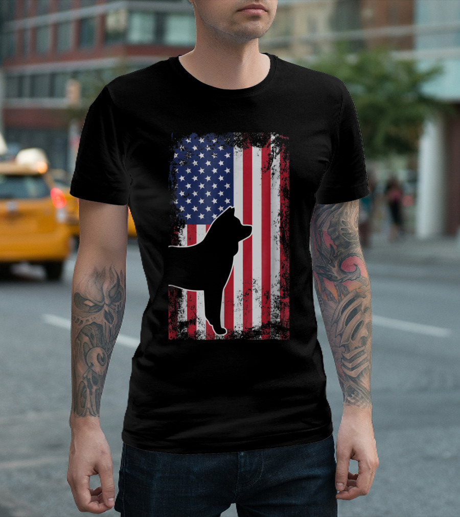 Akita Silhouette American Flag USA Patriotic T-Shirt
