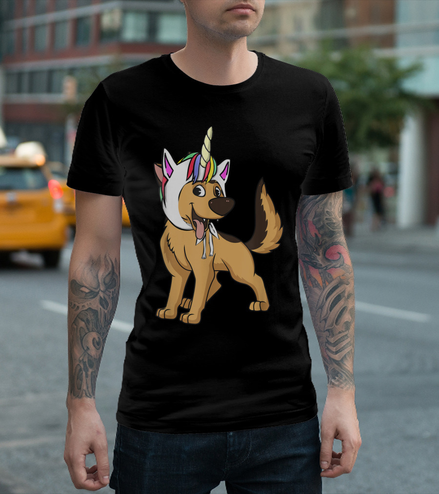 German Shepherd Wearing Rainbow Unicorn Hat T-Shirt