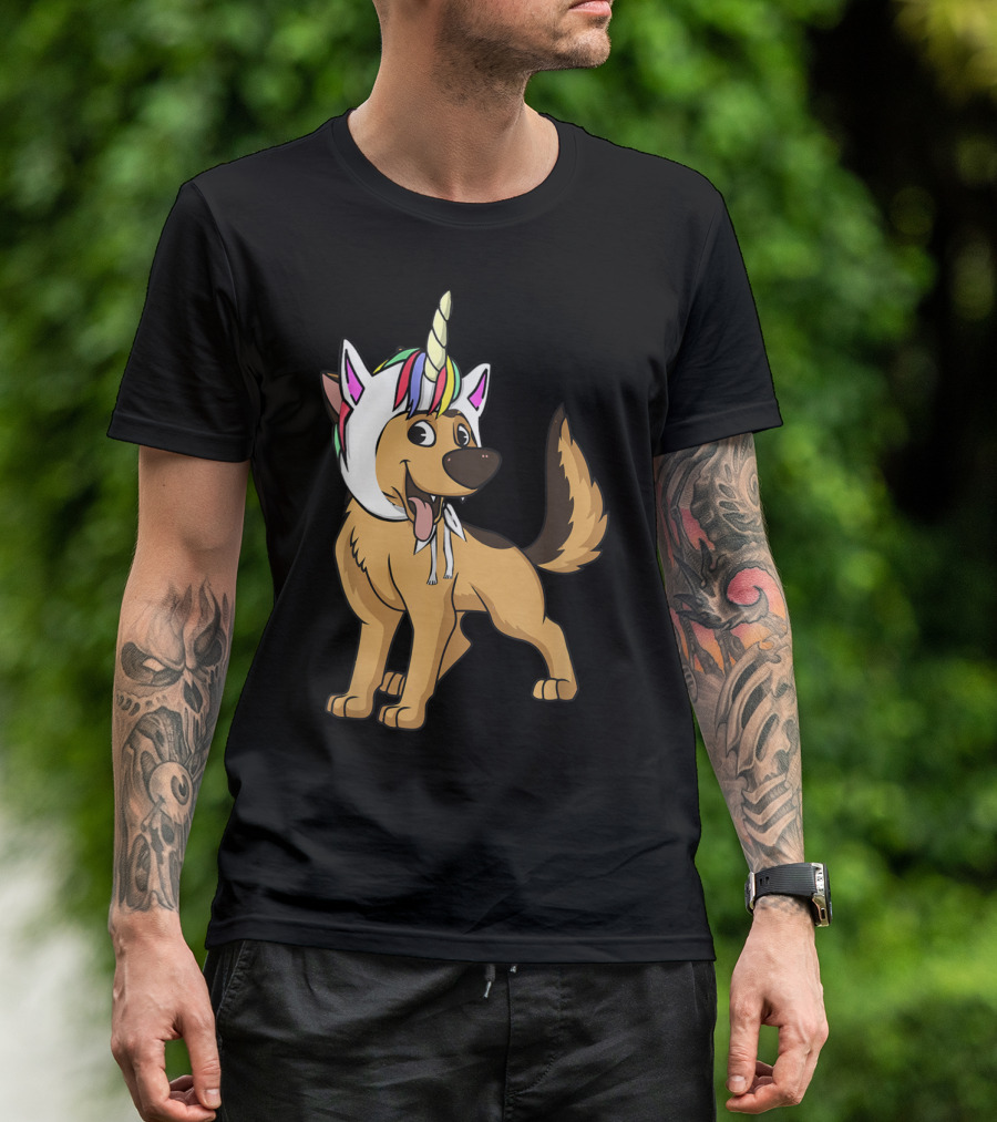 German Shepherd Wearing Rainbow Unicorn Hat T-Shirt