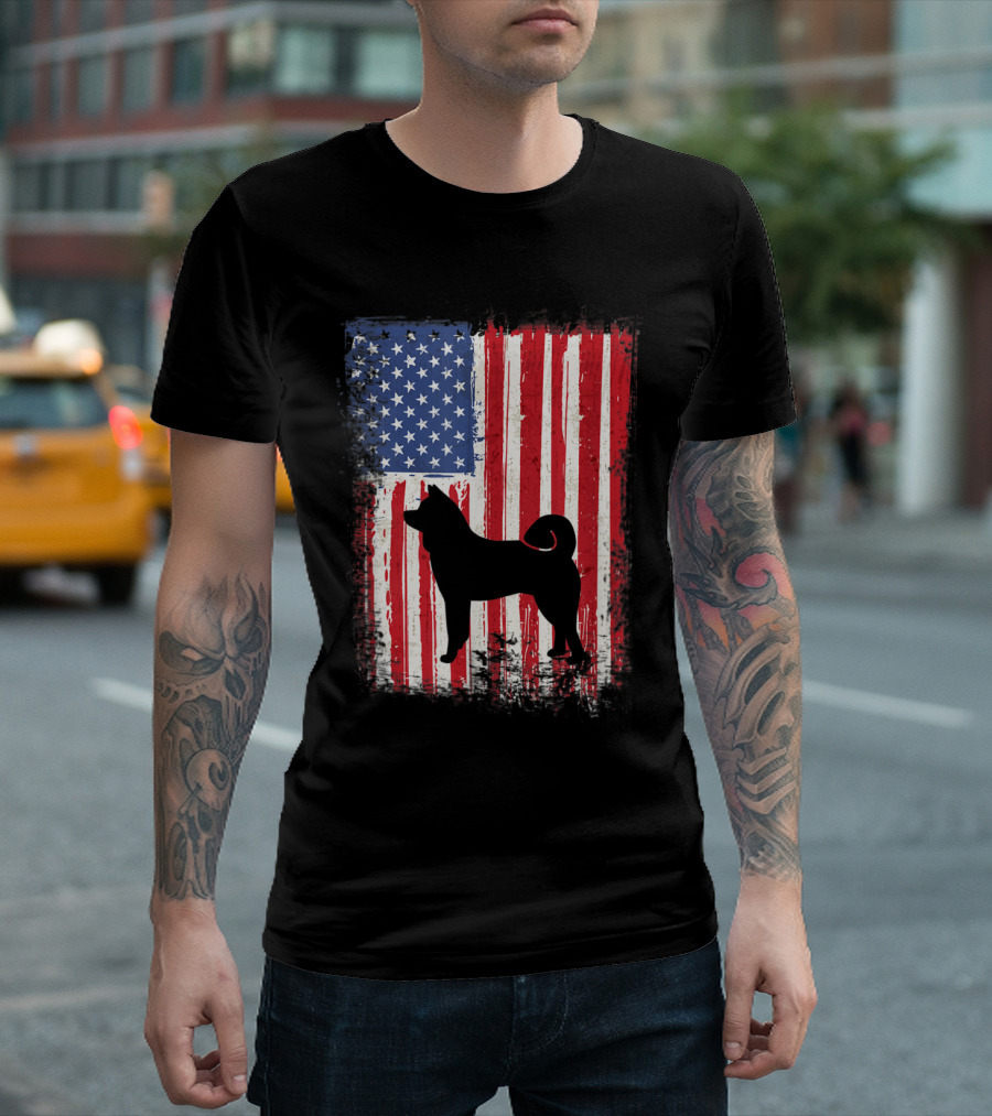 Patriotic Akita Silhouette with American Flag USA T-Shirt