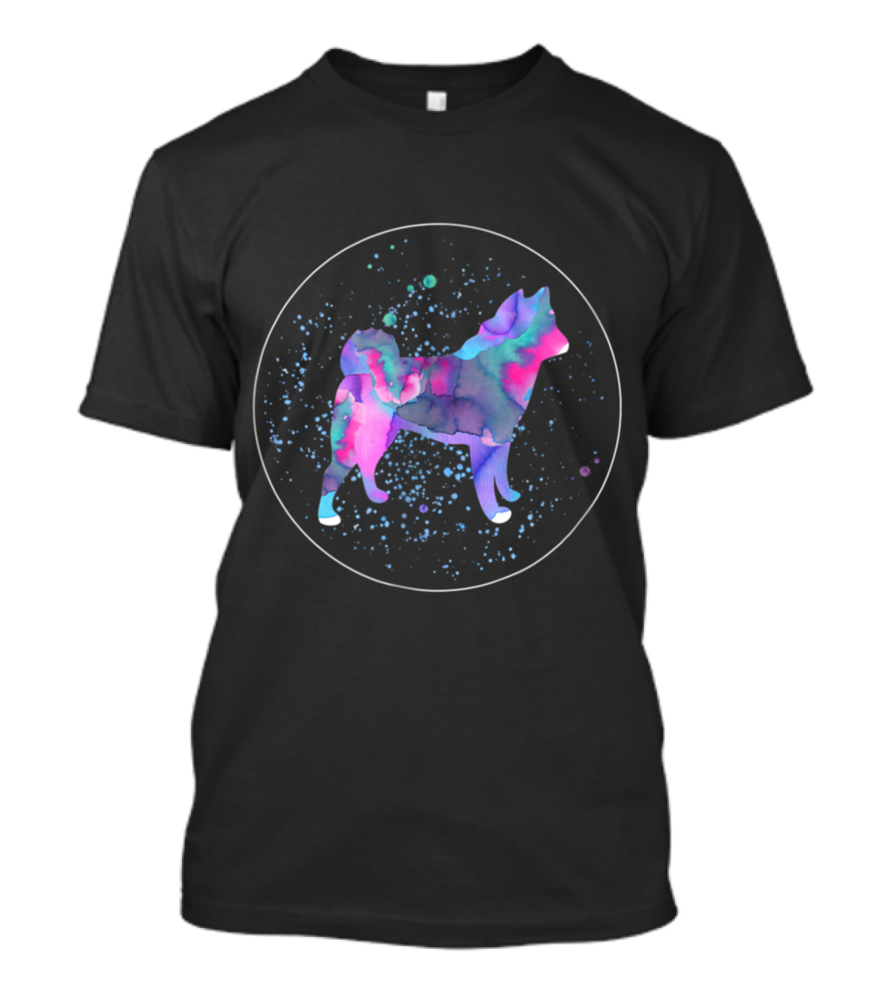 Akita Watercolor Dog Aquarell Silhouette With Cosmic Colors T-Shirt