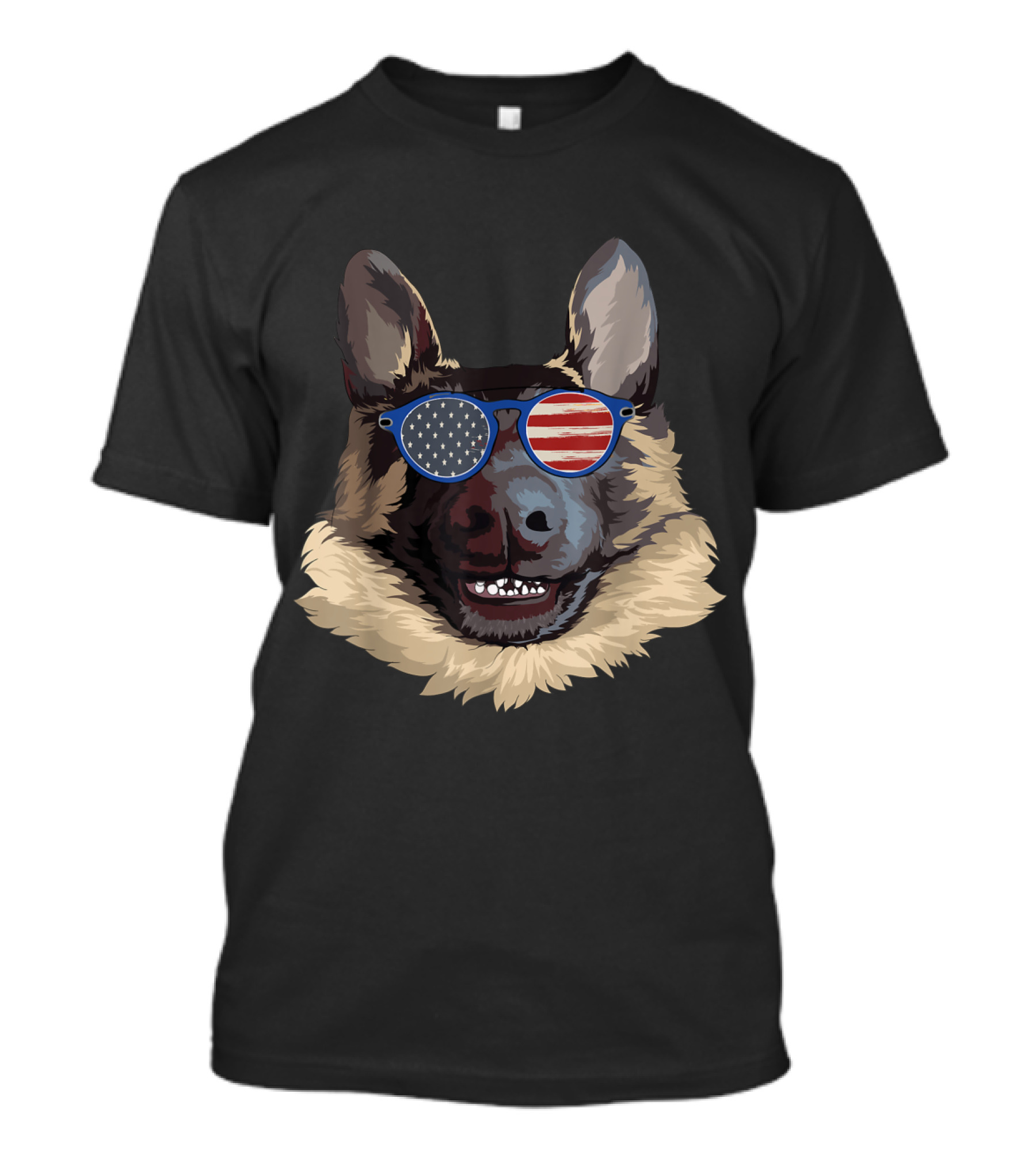 German Shepherd Wearing US Flag-Themed Sunglasses Iconic T-Shirt