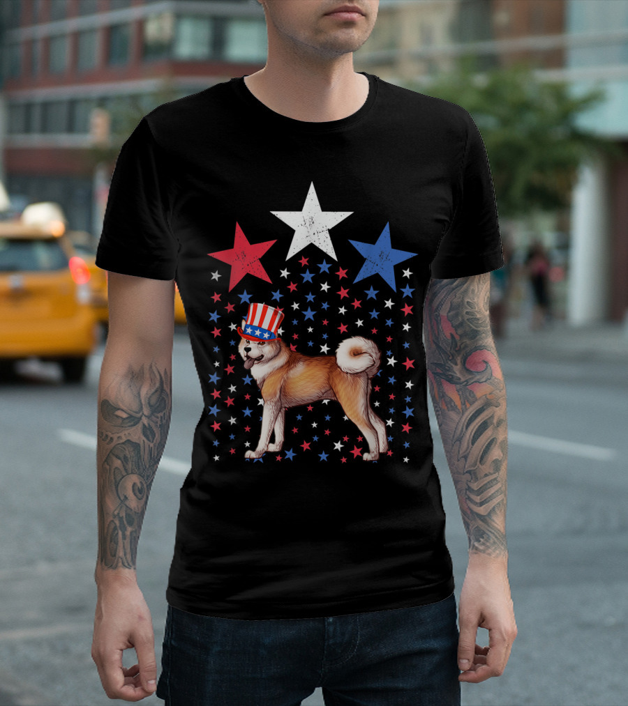 Patriotic Akita Dog with Stars and Stripes American Flag Hat T-Shirt