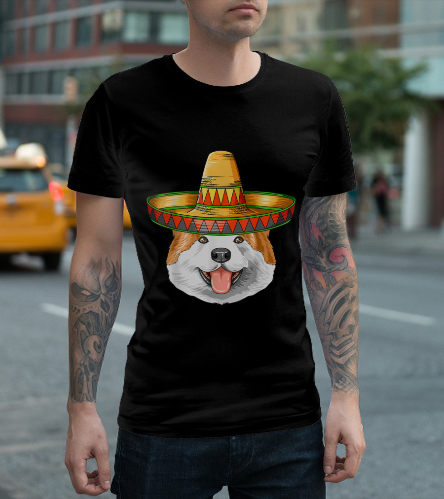 Akita Dog Cinco De Mayo Mexican Sombrero T-Shirt