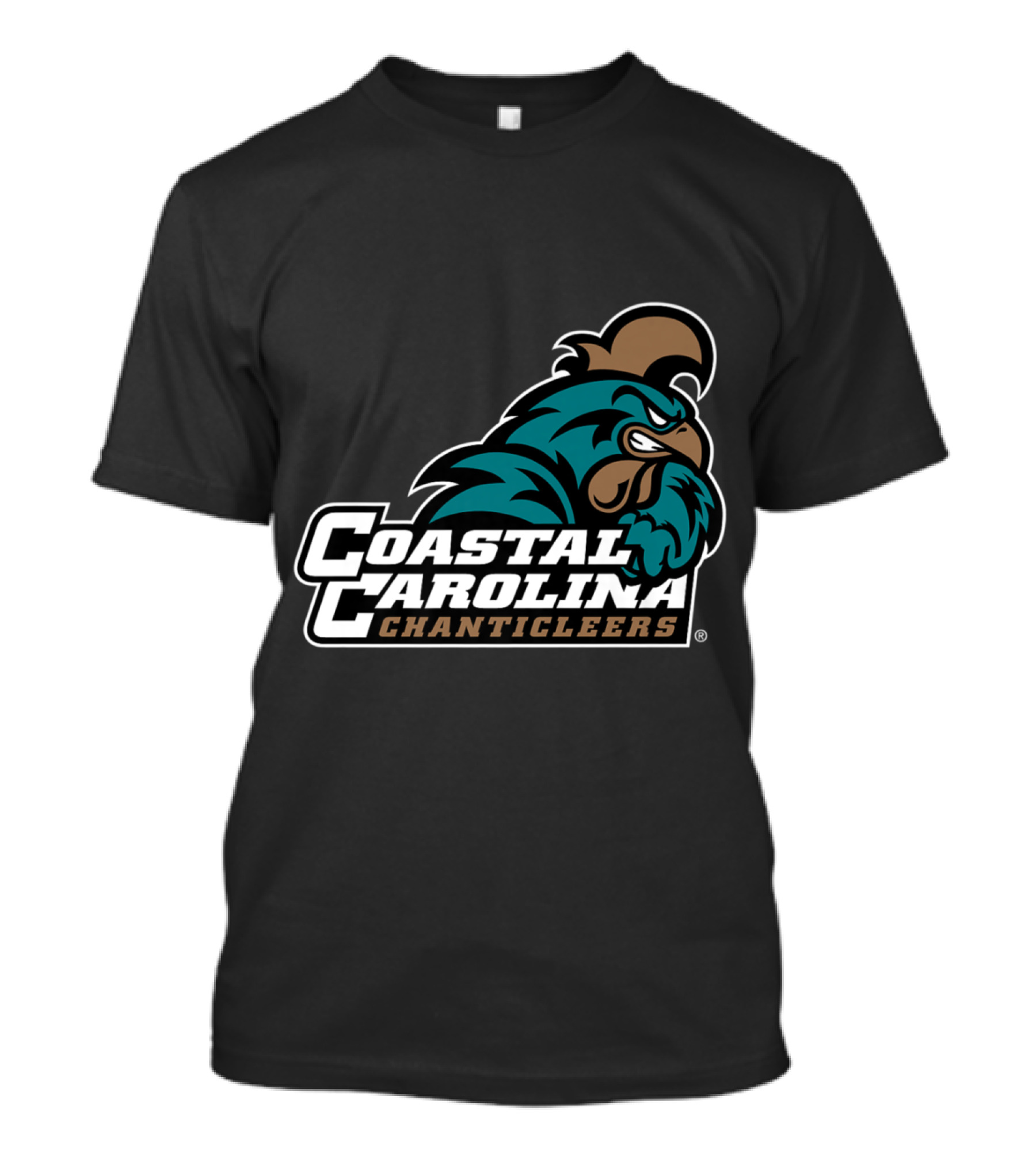 Coastal Carolina University Chanticleers Angry Teal And Brown Rooster Mascot Emblem T-Shirt