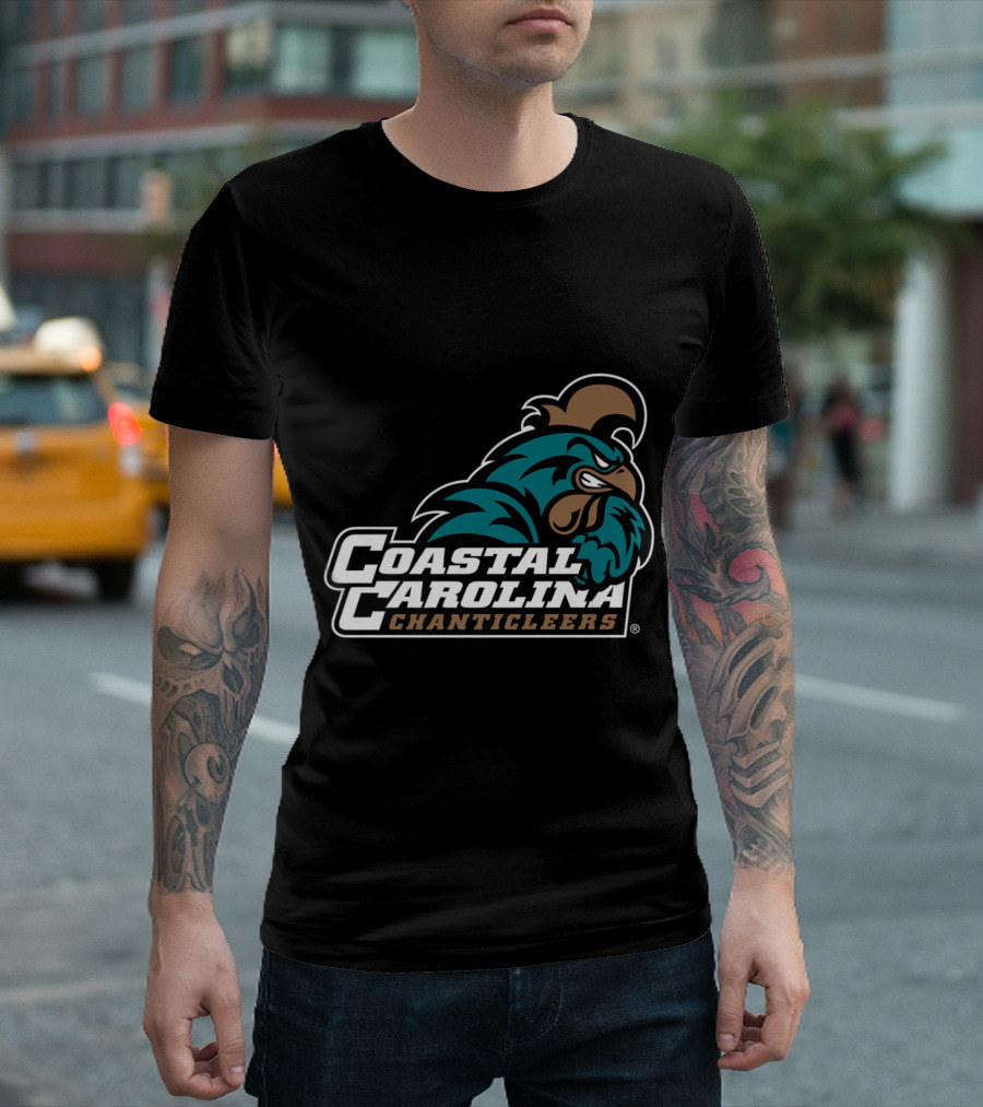 Coastal Carolina University Chanticleers Angry Teal And Brown Rooster Mascot Emblem T-Shirt