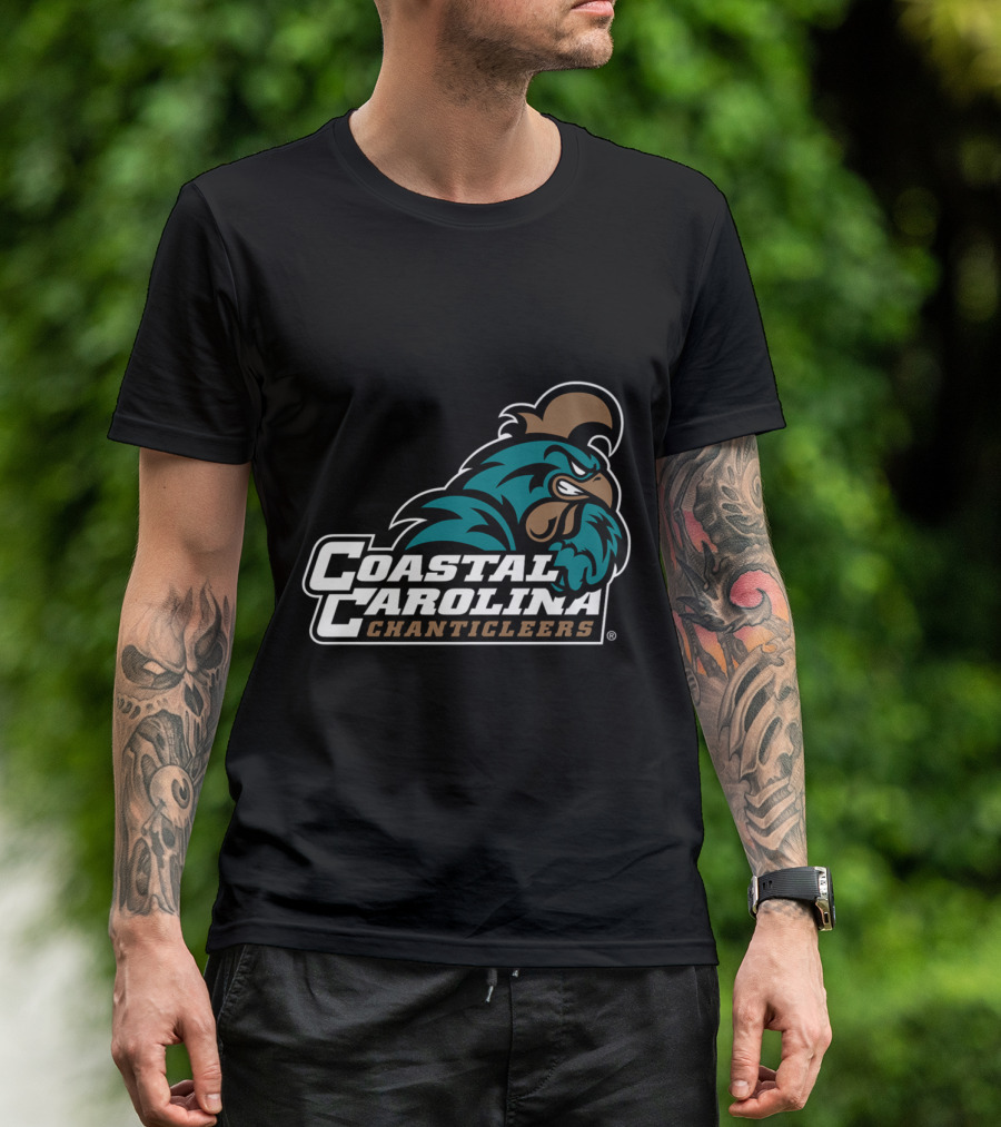 Coastal Carolina University Chanticleers Angry Teal And Brown Rooster Mascot Emblem T-Shirt