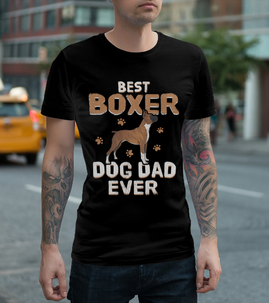 Best Boxer Dog Dad Ever with Paw Print Accents T-Shirt