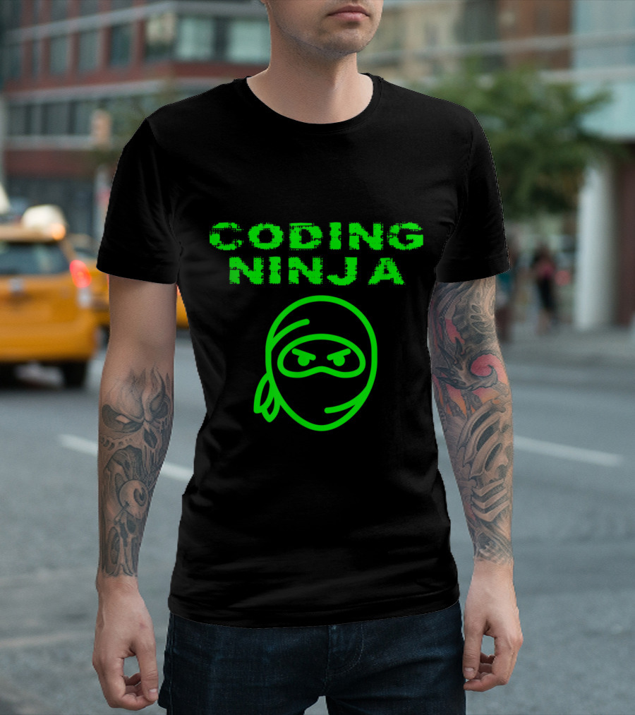 Coding Ninja Computer Programmer Web Developer Icon with Ninja Face in Green T-Shirt