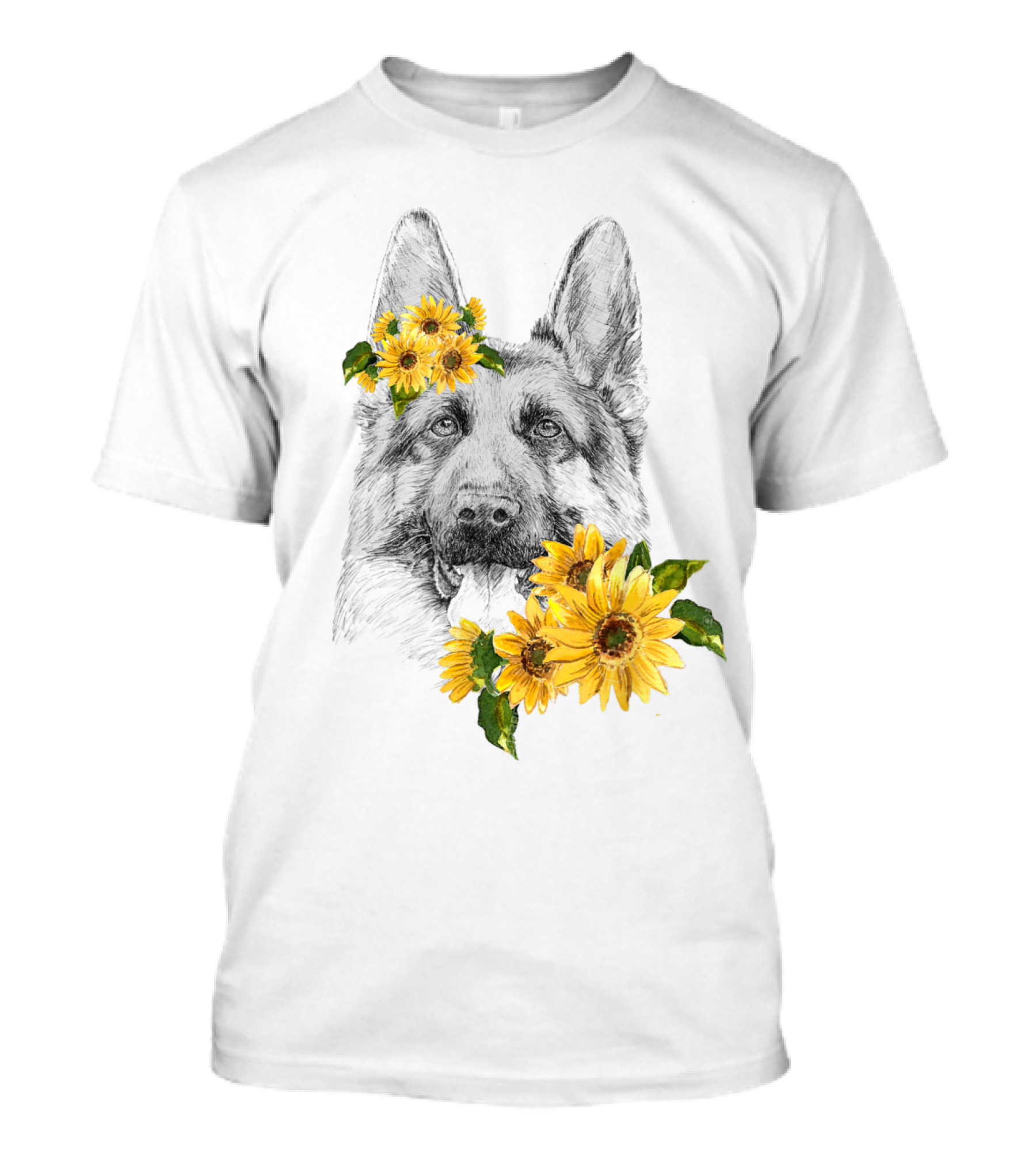 German Shepherd With Sunflower Blossom Accents T-Shirt