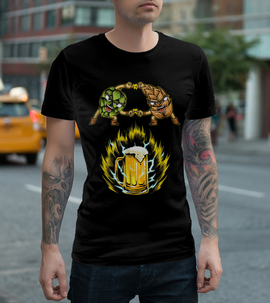 Fusion Dance Hop and Malt Characters with Power Mug of Beer T-Shirt
