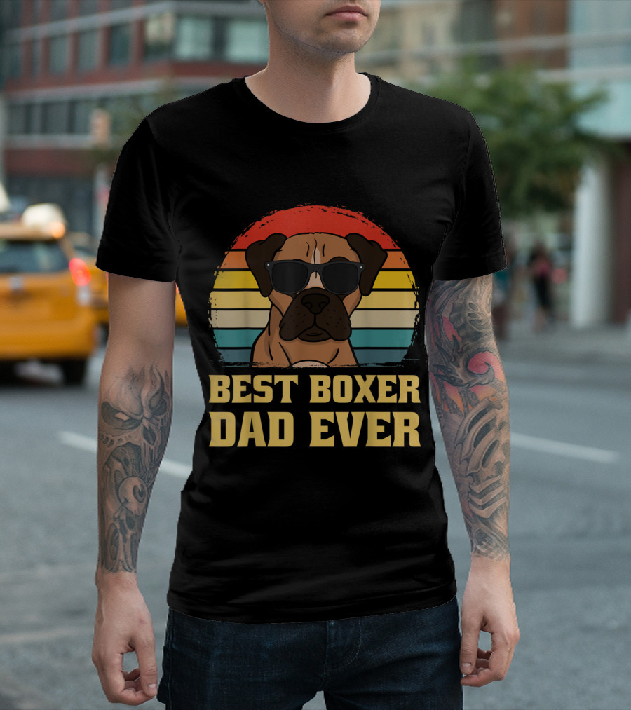 Best Boxer Dad Ever Retro Sunglasses Dog T-Shirt