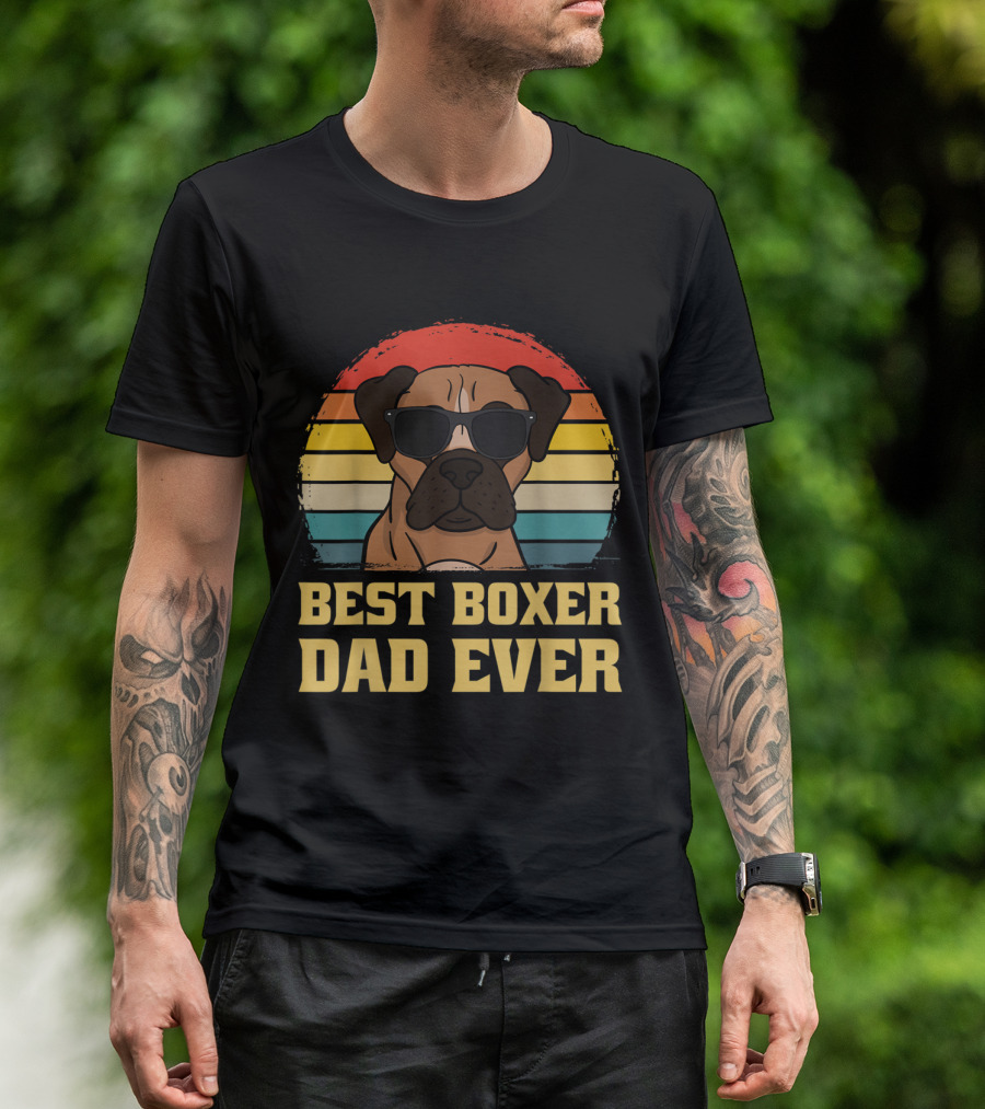 Best Boxer Dad Ever Retro Sunglasses Dog T-Shirt