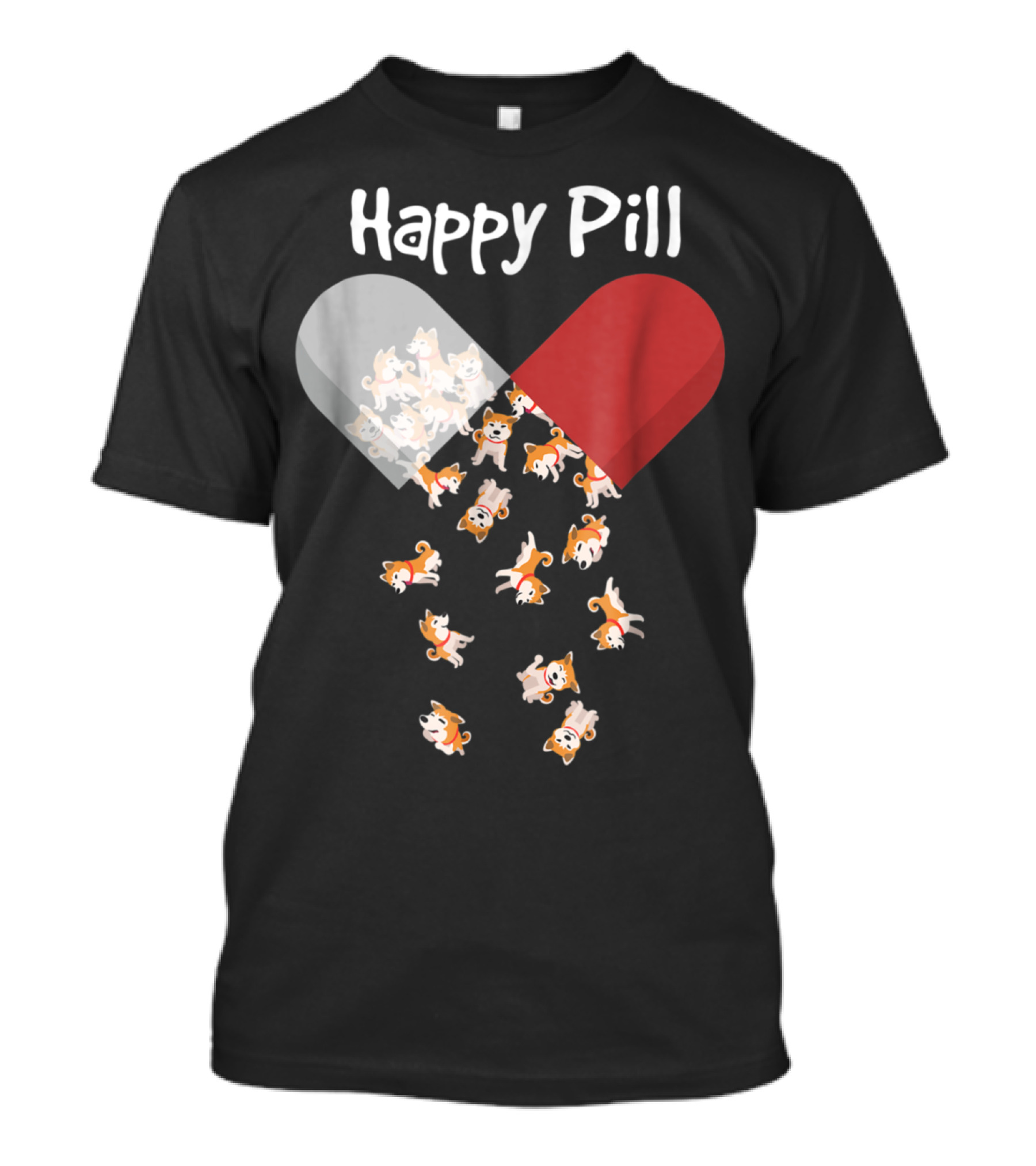Akita Dog Happy Pill Capsule Filled With Cute Puppies T-Shirt