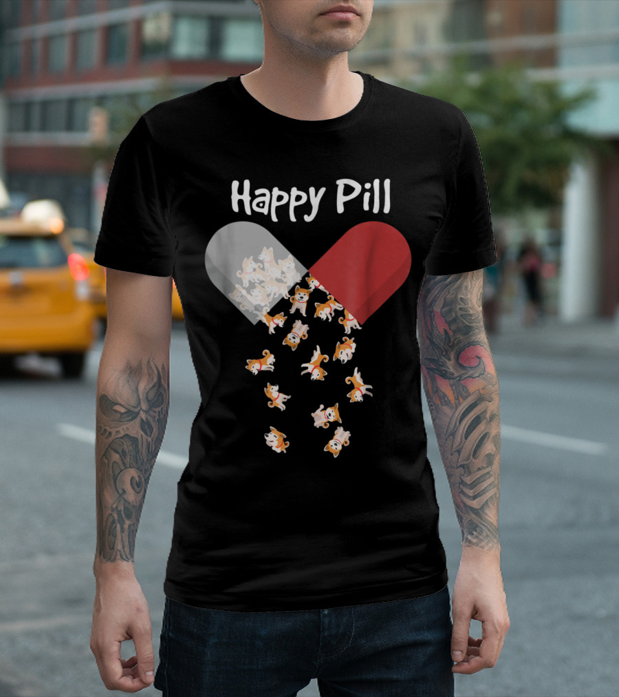 Akita Dog Happy Pill Capsule Filled With Cute Puppies T-Shirt
