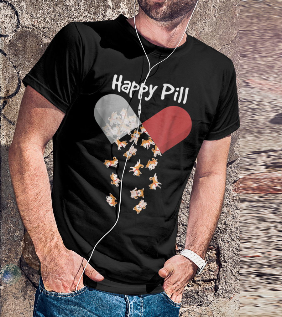 Akita Dog Happy Pill Capsule Filled With Cute Puppies T-Shirt