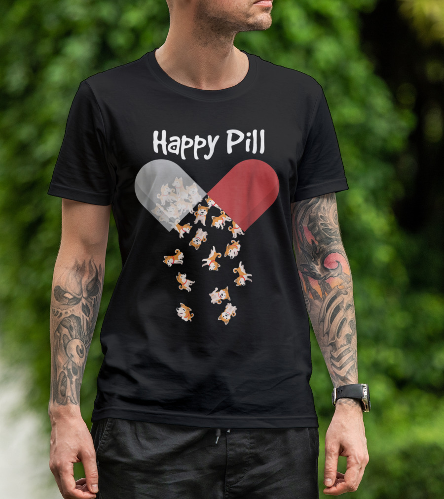 Akita Dog Happy Pill Capsule Filled With Cute Puppies T-Shirt