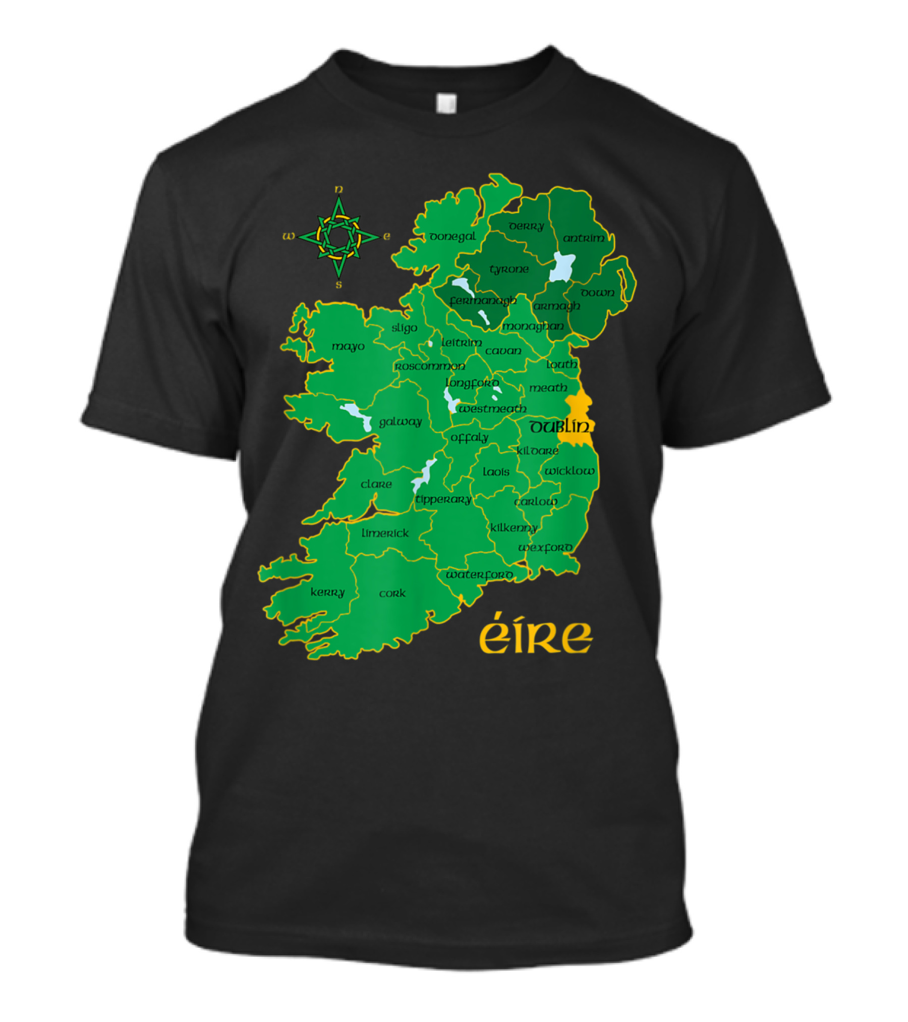 Dublin Ireland County Map With Eire Text And Compass T-Shirt