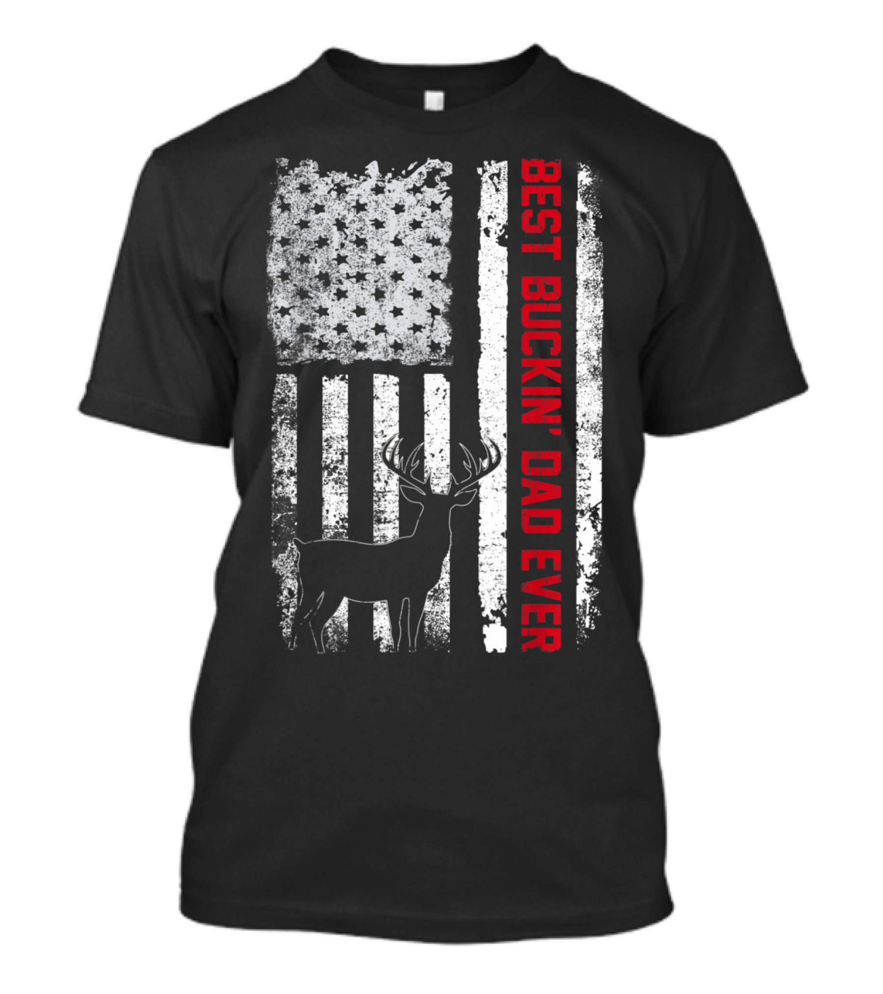 Best Buckin' Dad Ever With Hunting Deer And Grunge USA Flag T-Shirt