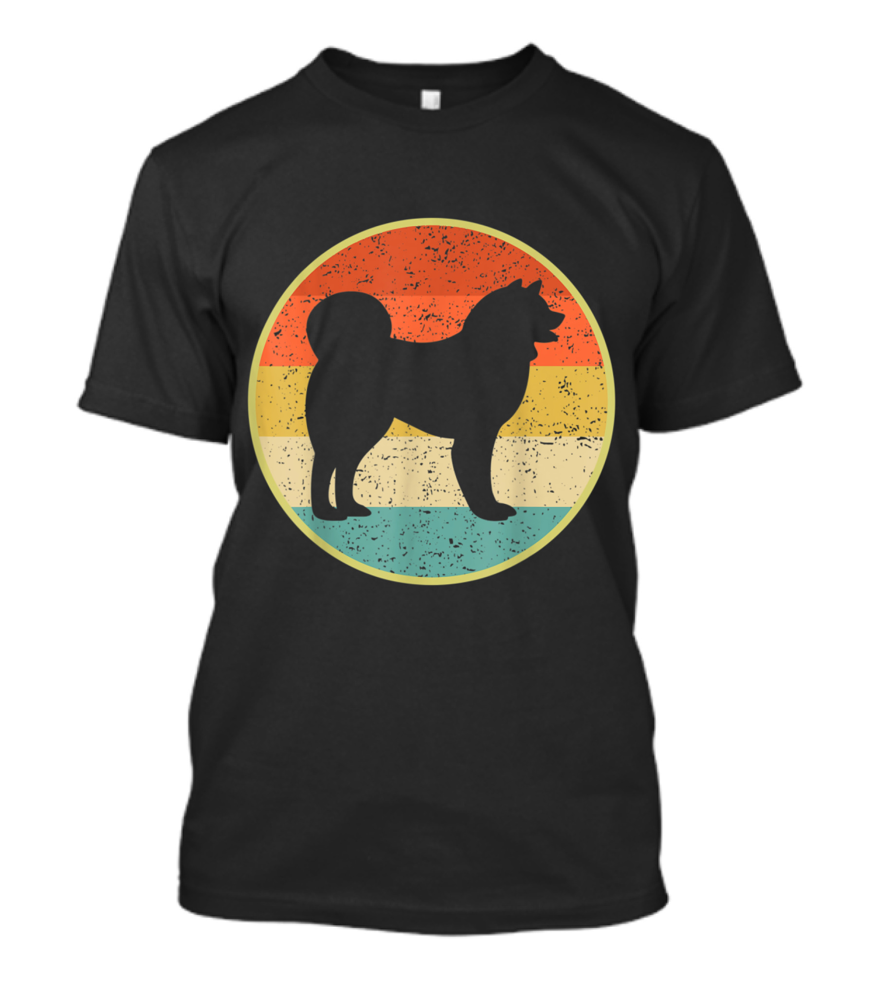 Akita Dog Vintage Style Silhouette Retro Sunset Circle T-Shirt