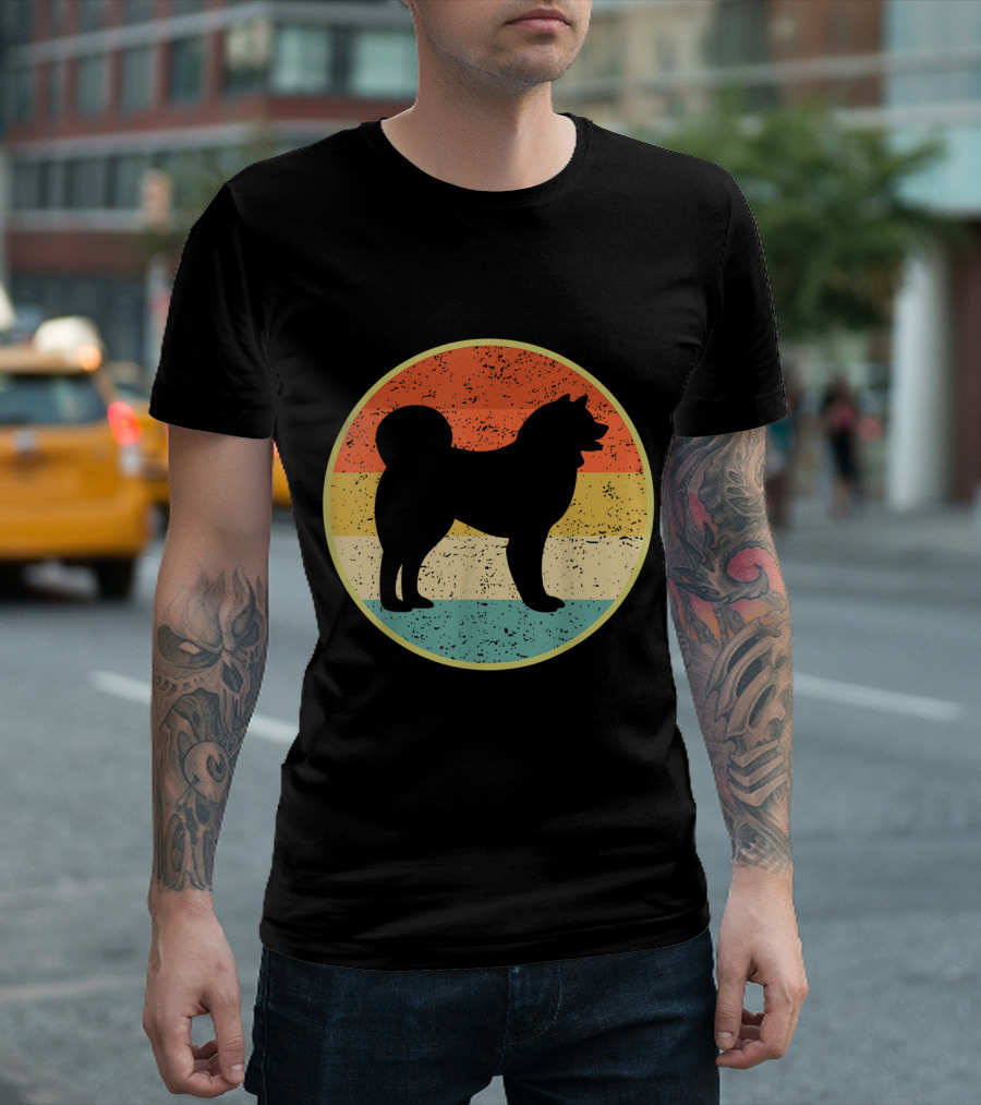 Akita Dog Vintage Style Silhouette Retro Sunset Circle T-Shirt
