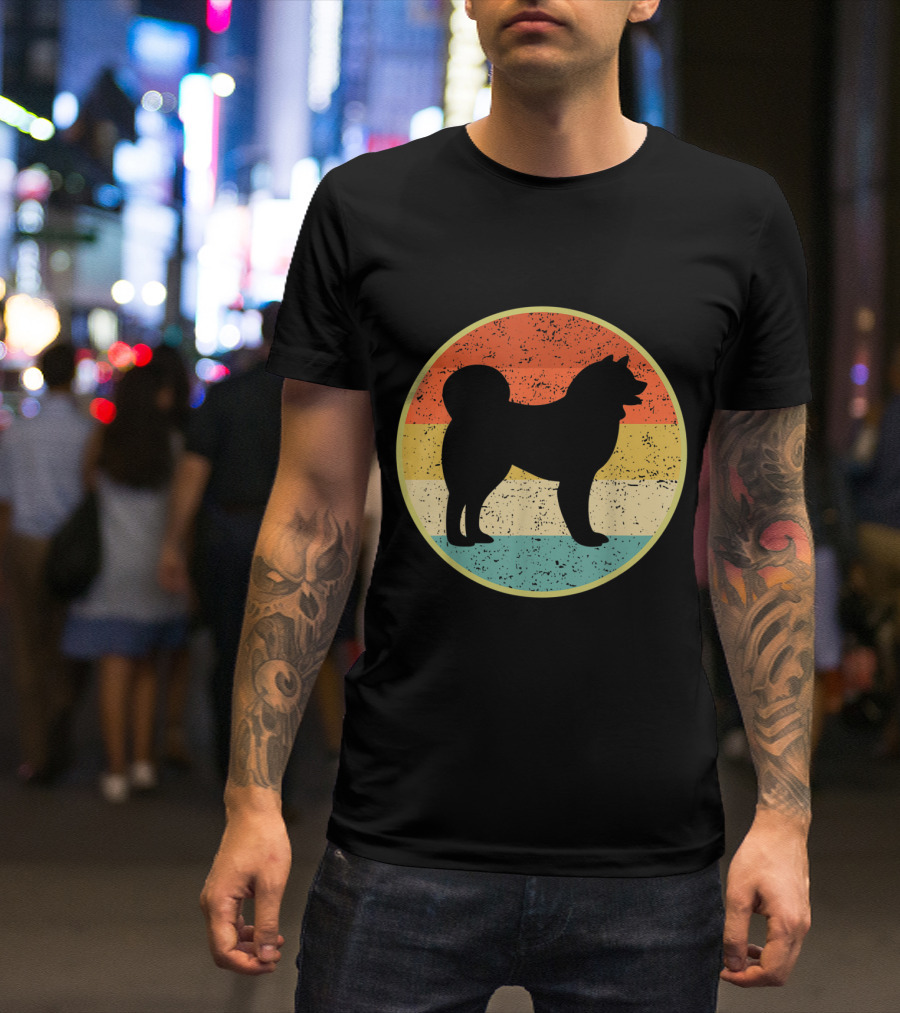 Akita Dog Vintage Style Silhouette Retro Sunset Circle T-Shirt