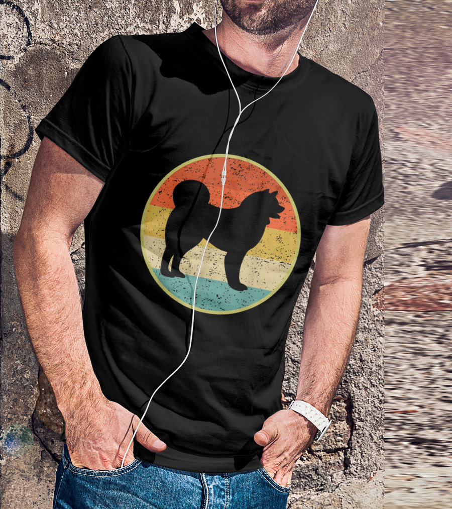Akita Dog Vintage Style Silhouette Retro Sunset Circle T-Shirt