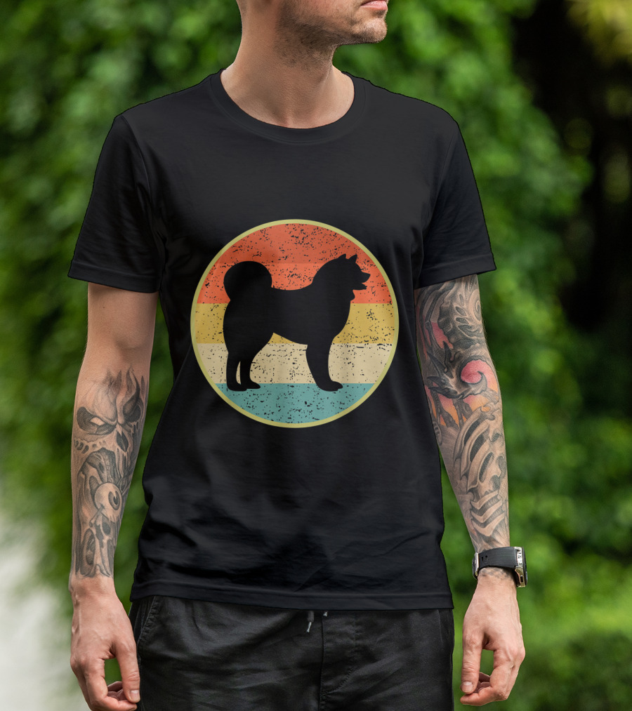 Akita Dog Vintage Style Silhouette Retro Sunset Circle T-Shirt