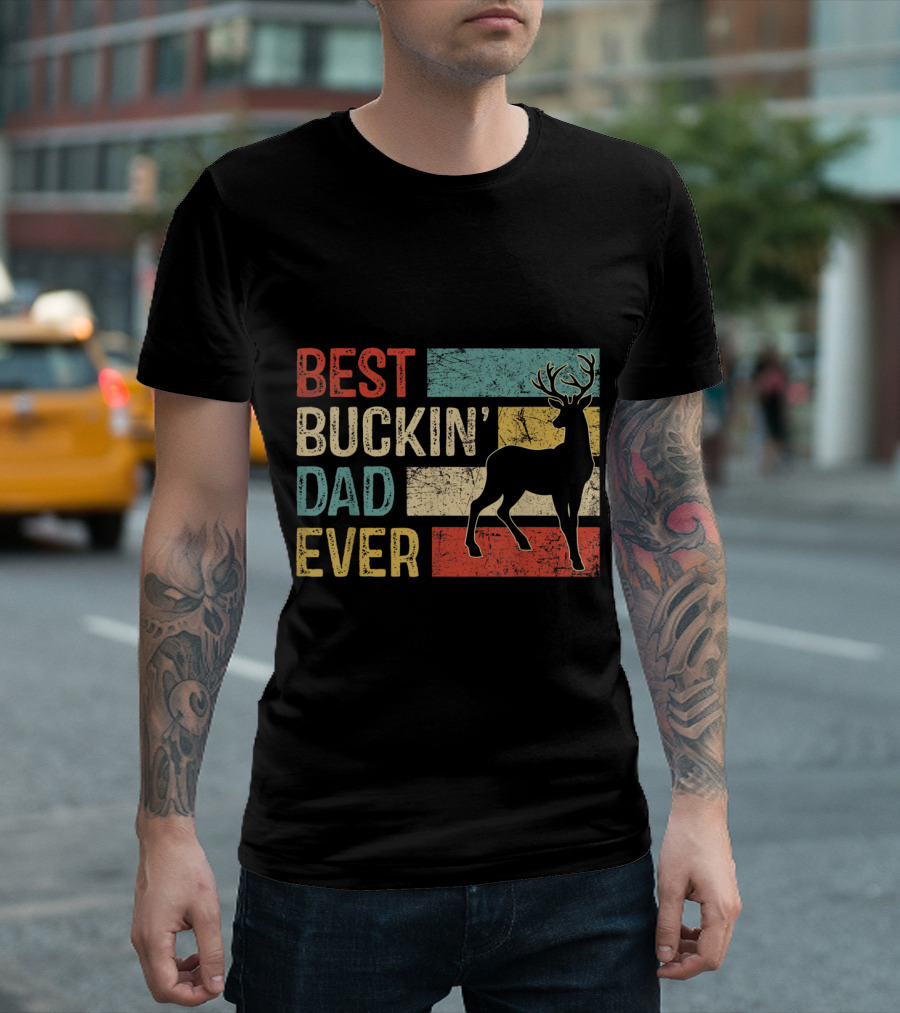 Best Buckin' Dad Ever Retro Deer Silhouette Vintage Colors T-Shirt