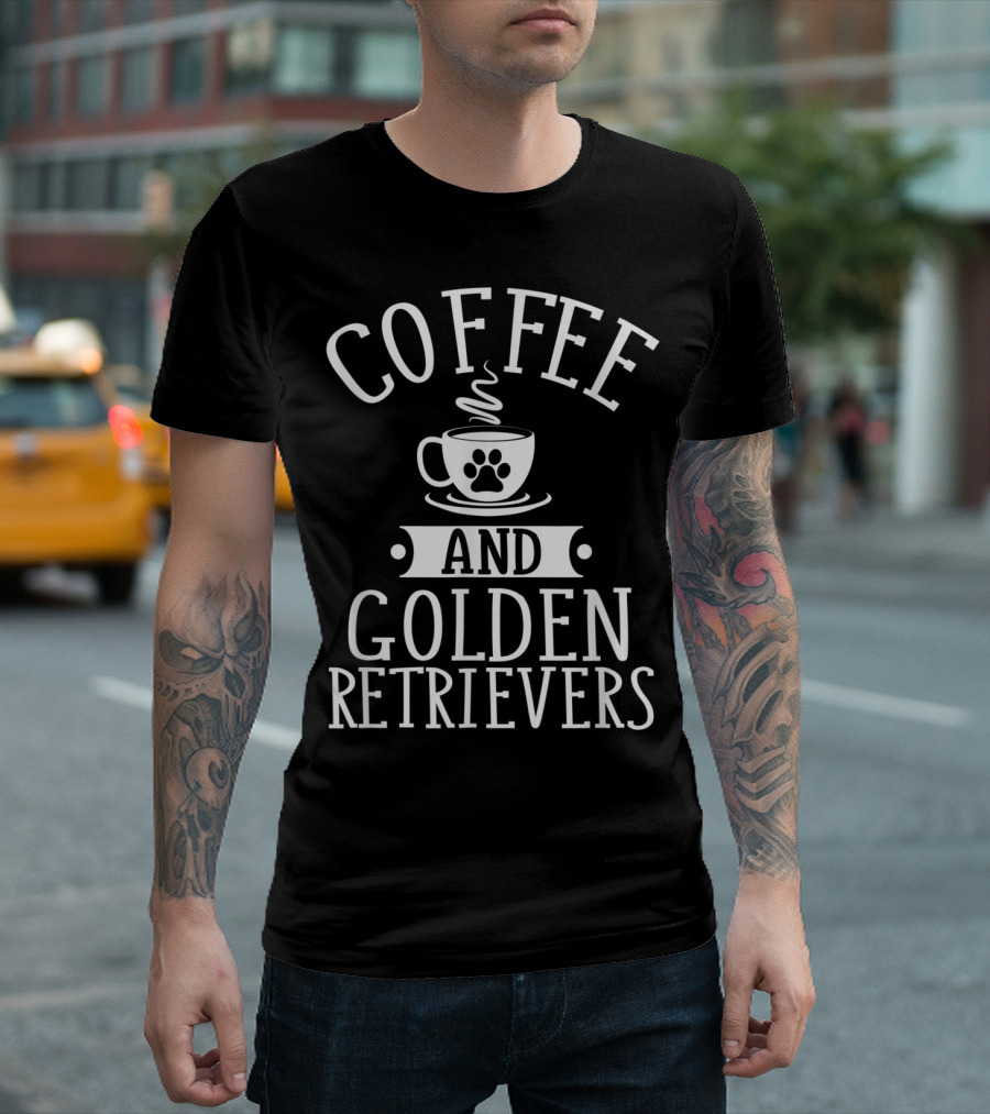 Coffee and Golden Retrievers Paw Print Mug T-Shirt