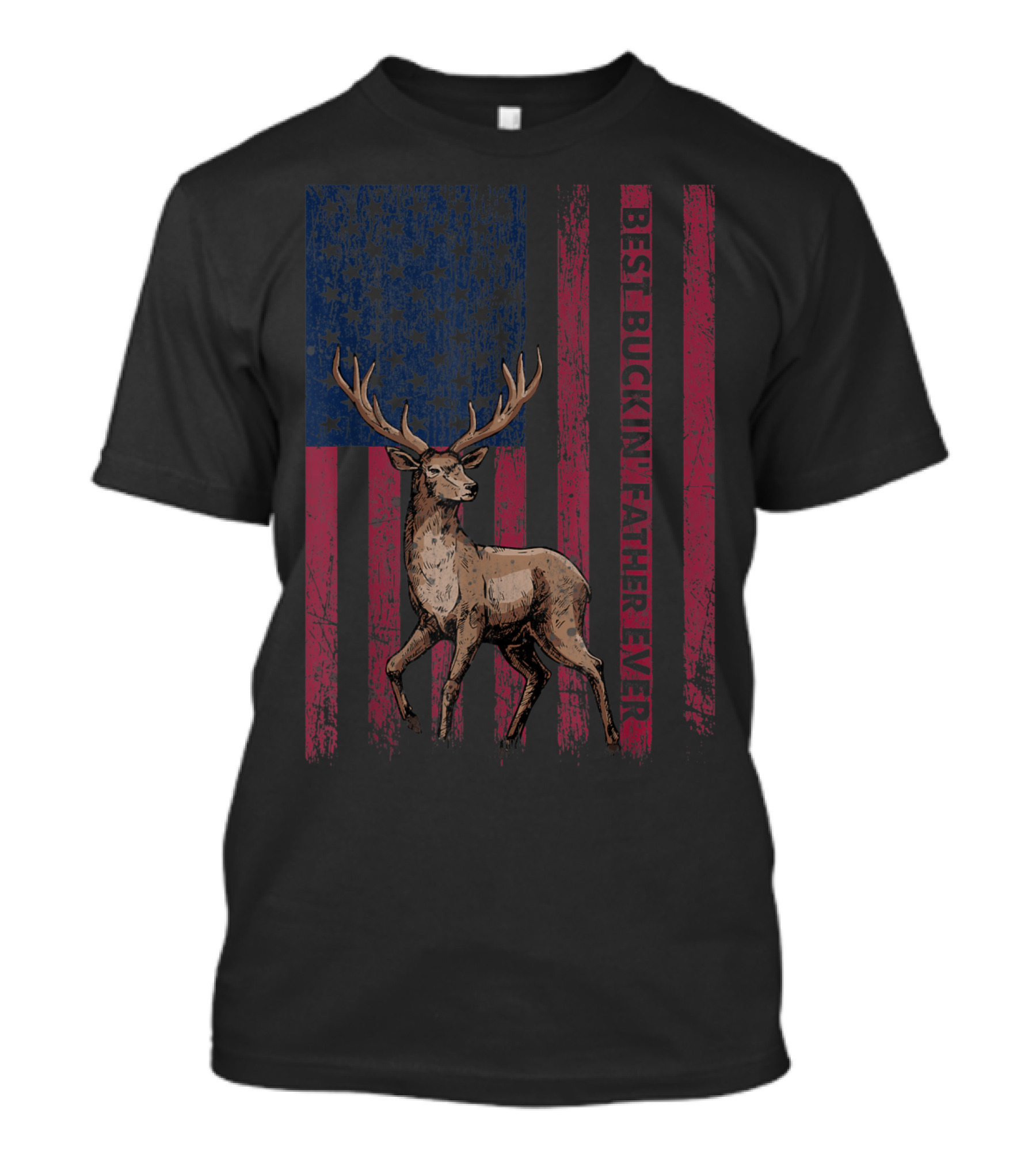 Best Buckin' Father Ever US Flag With Deer Hunting T-Shirt