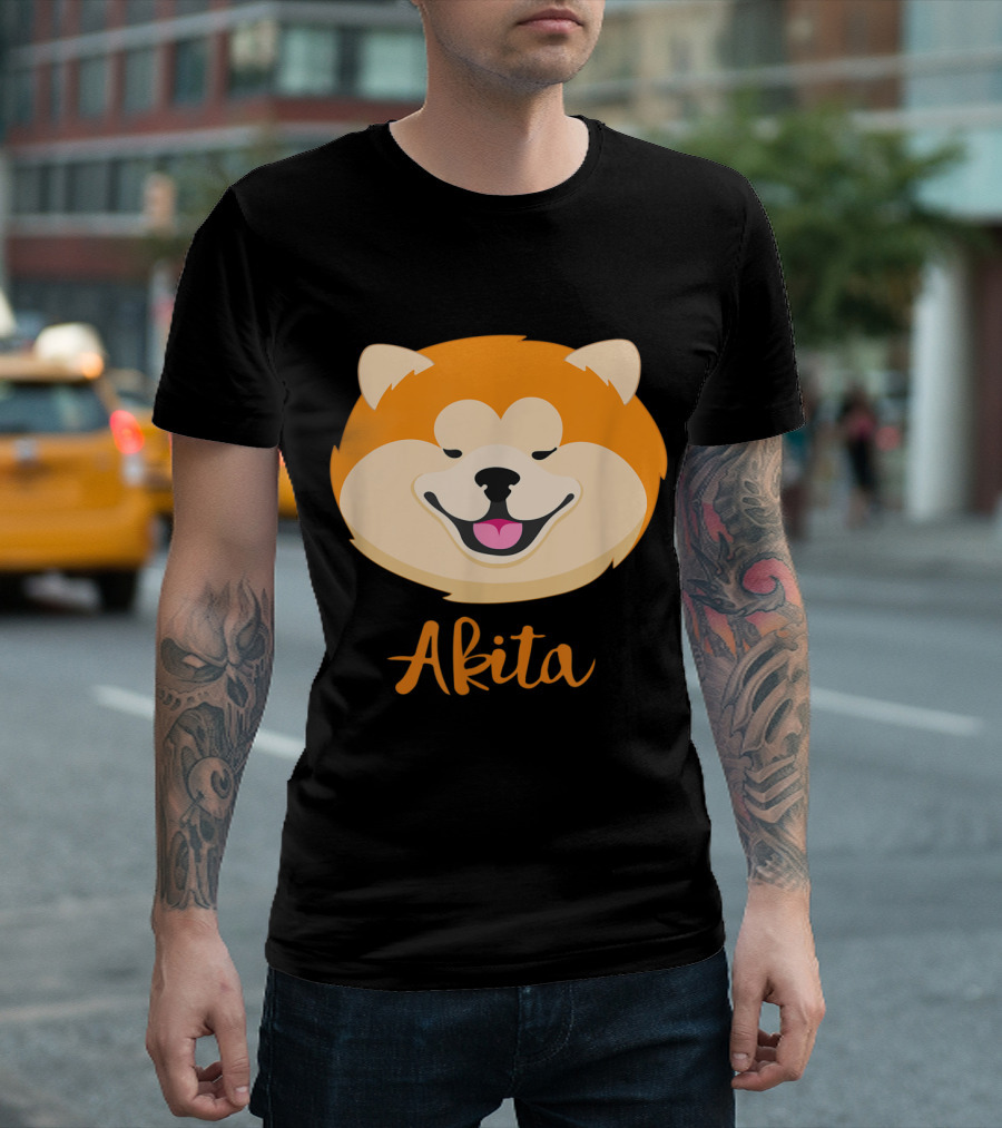 Akita Smiling Face Graphic with Fun Doggy T-Shirt