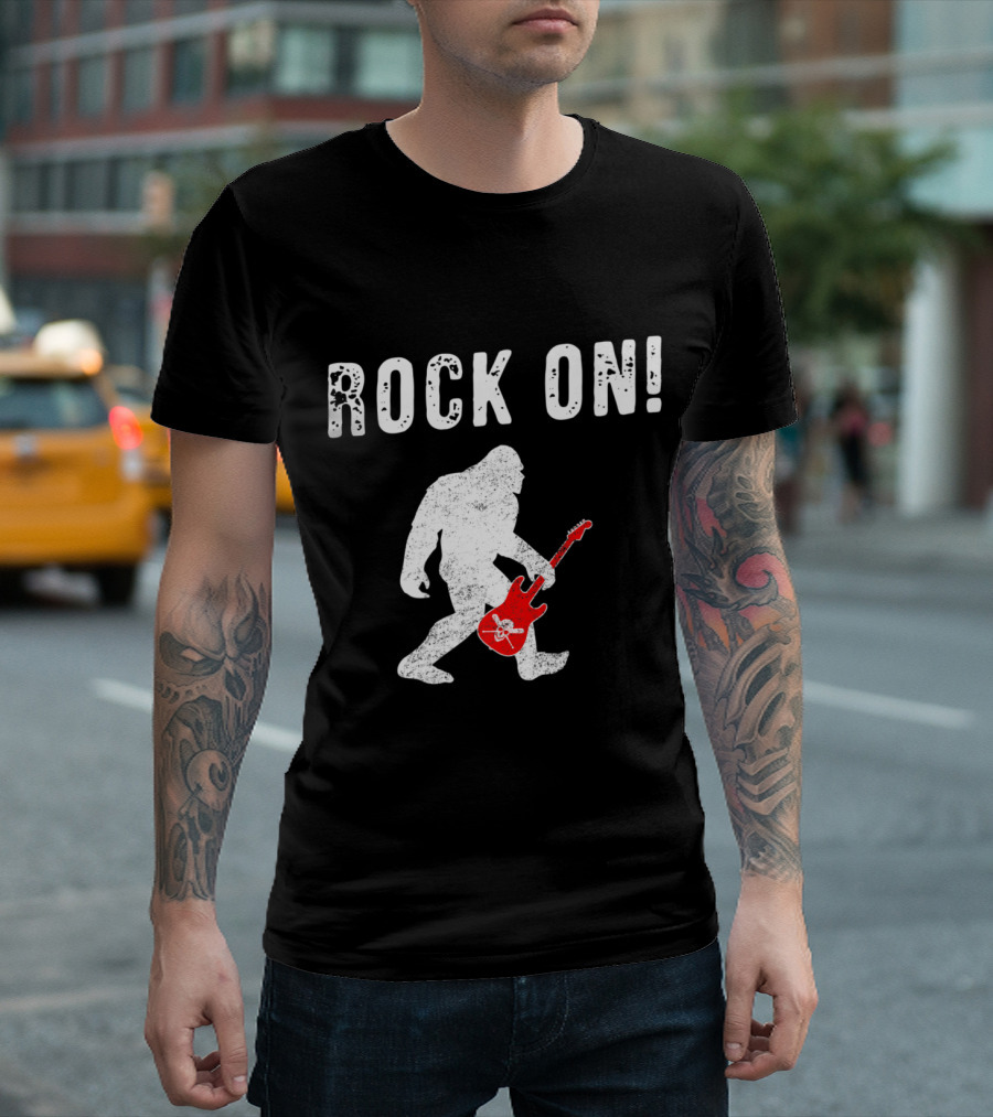 Bigfoot Rock On Guitar Player With Red Electric Guitar T-Shirt