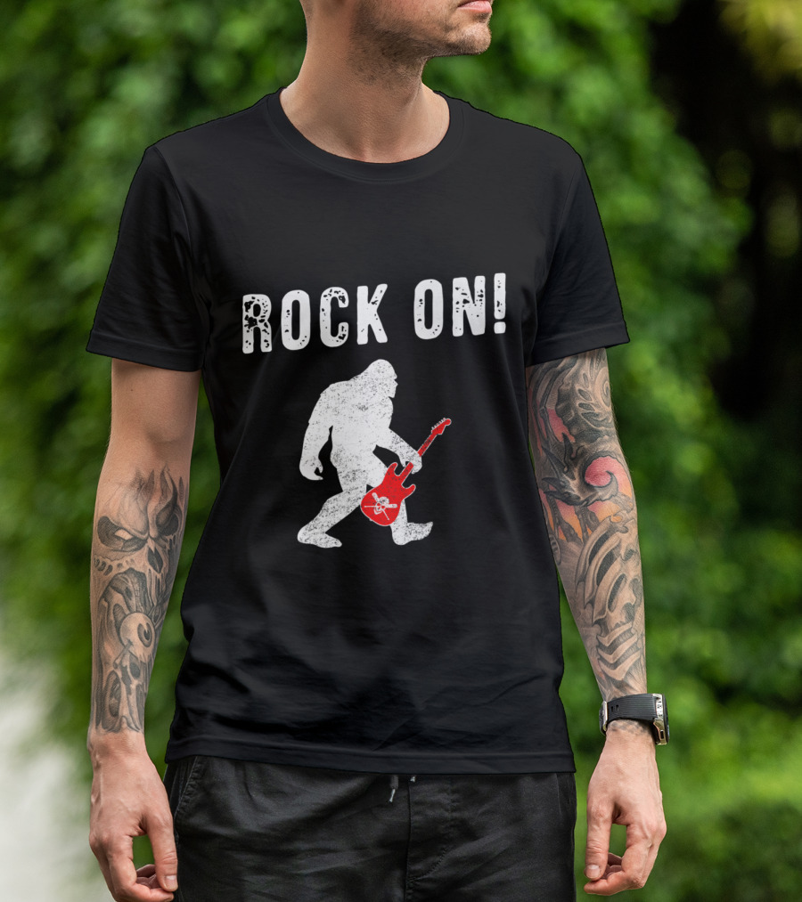 Bigfoot Rock On Guitar Player With Red Electric Guitar T-Shirt