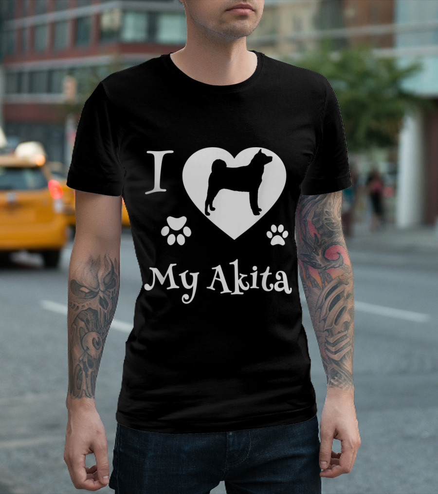 I Love My Akita Heart and Paw Prints T-Shirt