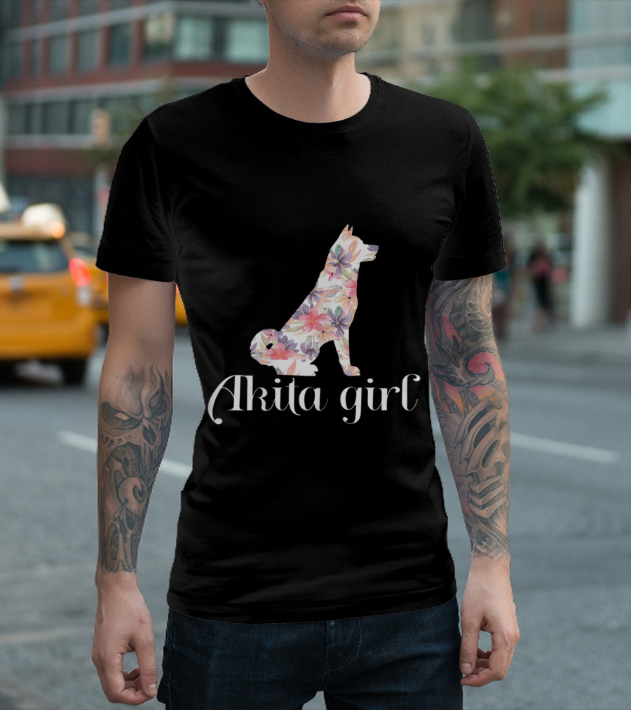 Floral Akita Girl with Elegant Flower T-Shirt