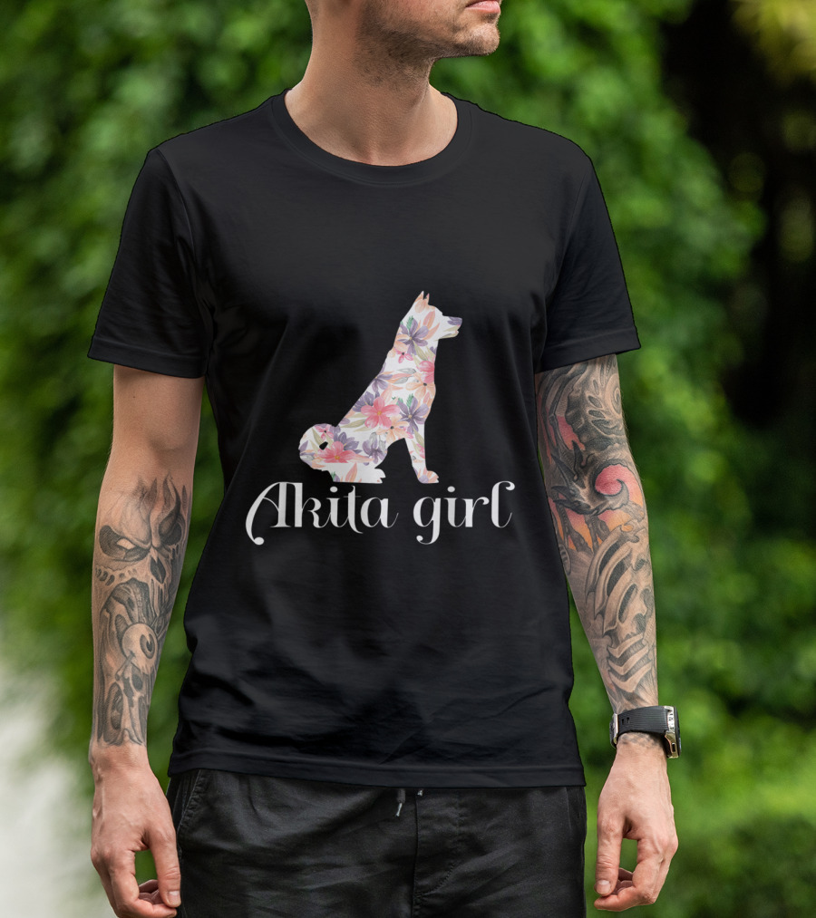 Akita Girl Floral Pattern Design Funny Akita Lovers T-Shirt
