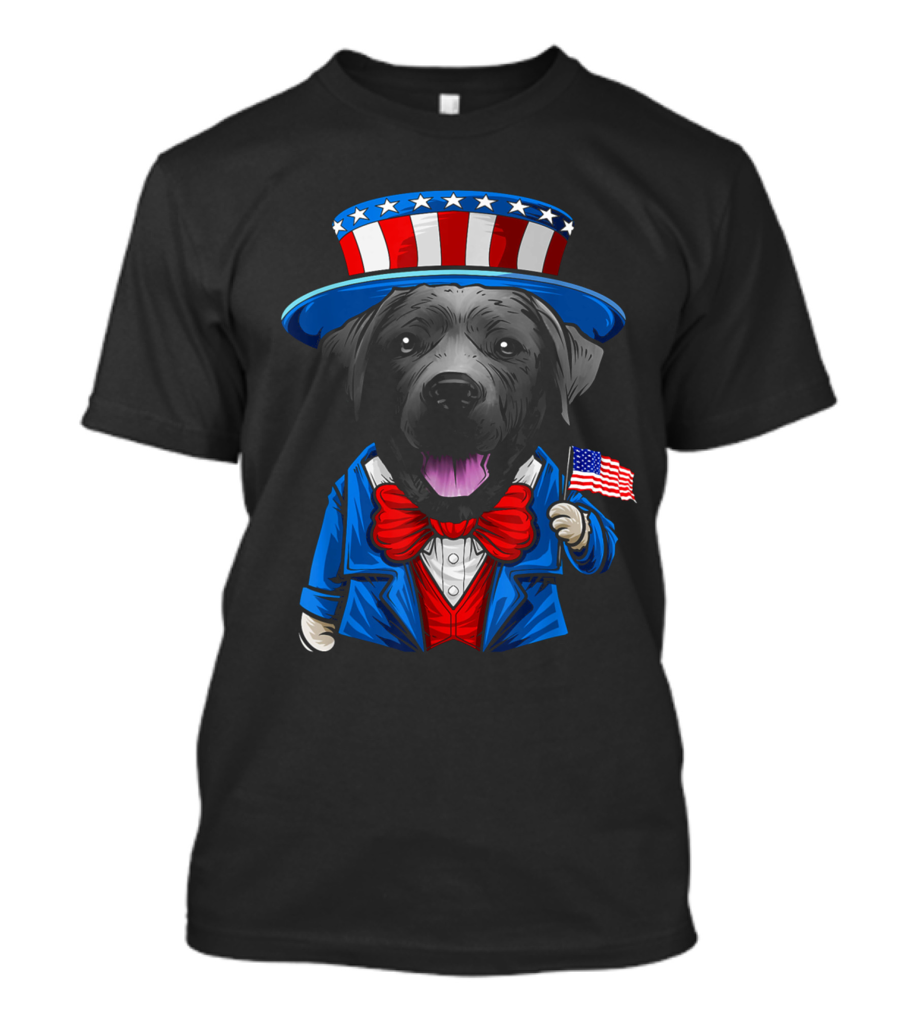 Uncle Sam Black Lab Holding American Flag 4th Of July T-Shirt