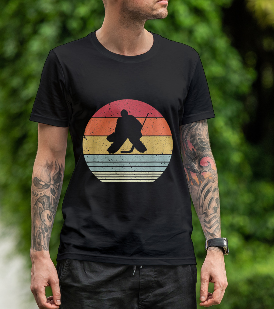 Retro Ice Hockey Sunset Goalie T-Shirt
